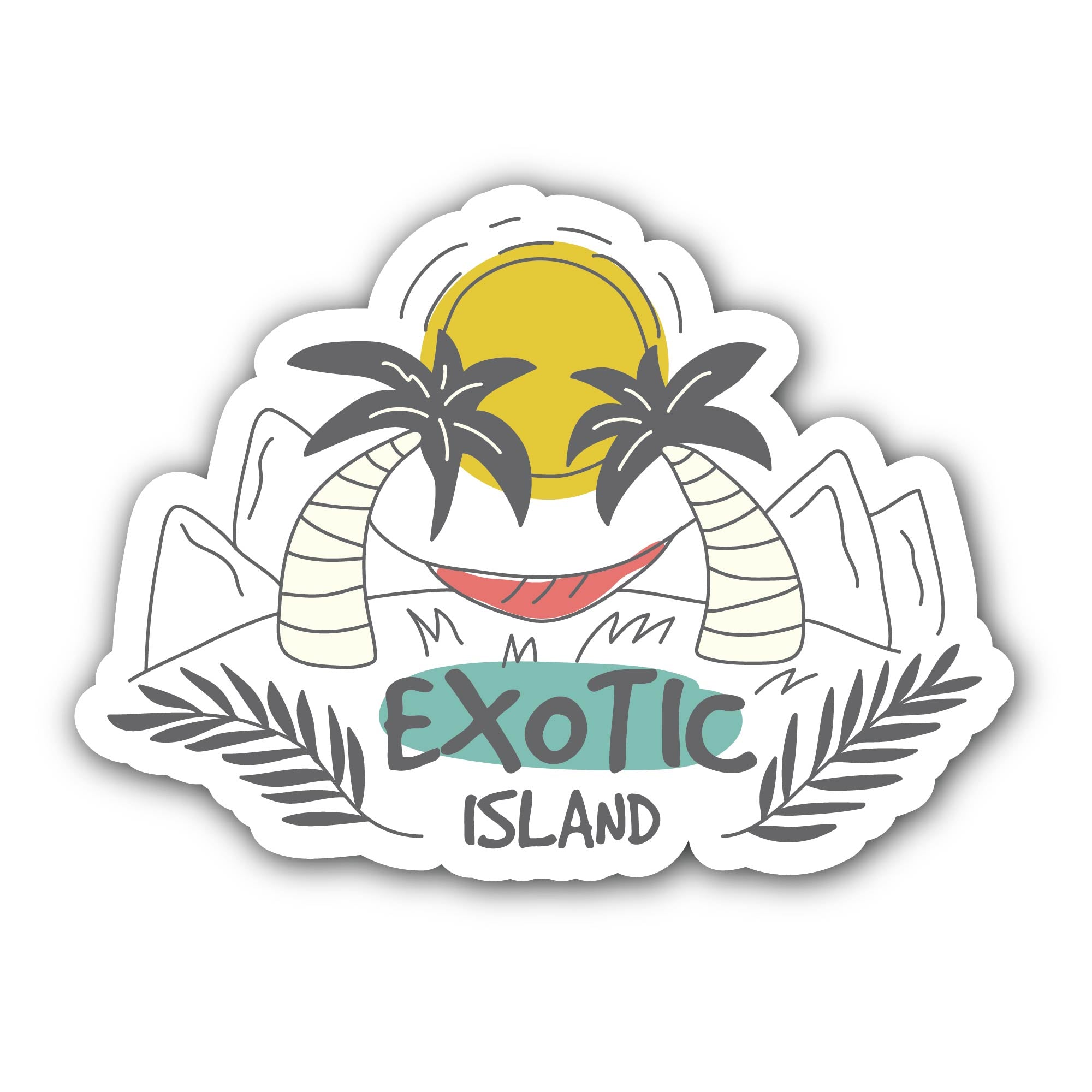Exotic Island & Coconut Trees Sticker, Waterproof Vinyl Decal Sticker Indoor Or Outdoor 2 (Pieces) 3" and 5"