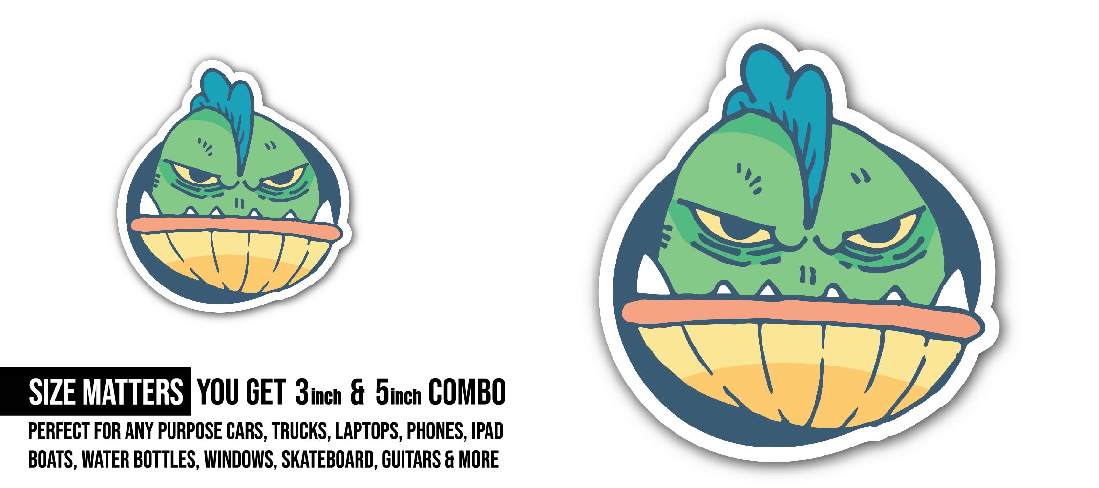 Cartoon Simple Monster Sticker, Waterproof Vinyl Decal Sticker Indoor Or Outdoor 2 (Pieces) 3" and 5"