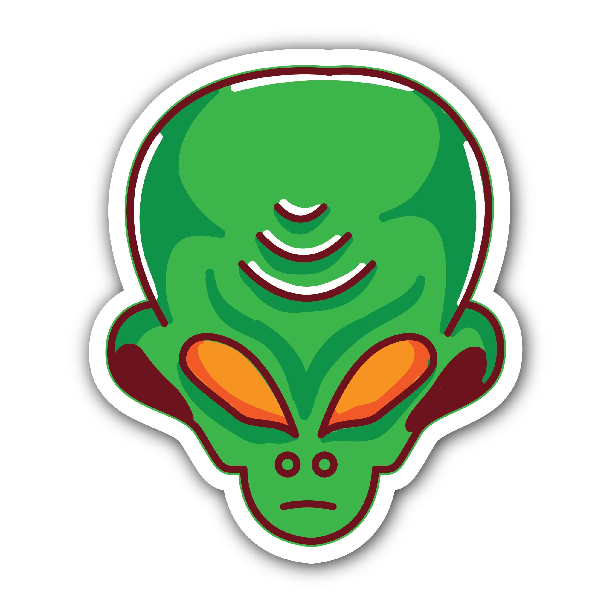 Alien Head Mascot Logo Sticker, Waterproof Vinyl Decal Sticker Indoor Or Outdoor 2 (Pieces) 3" and 5"
