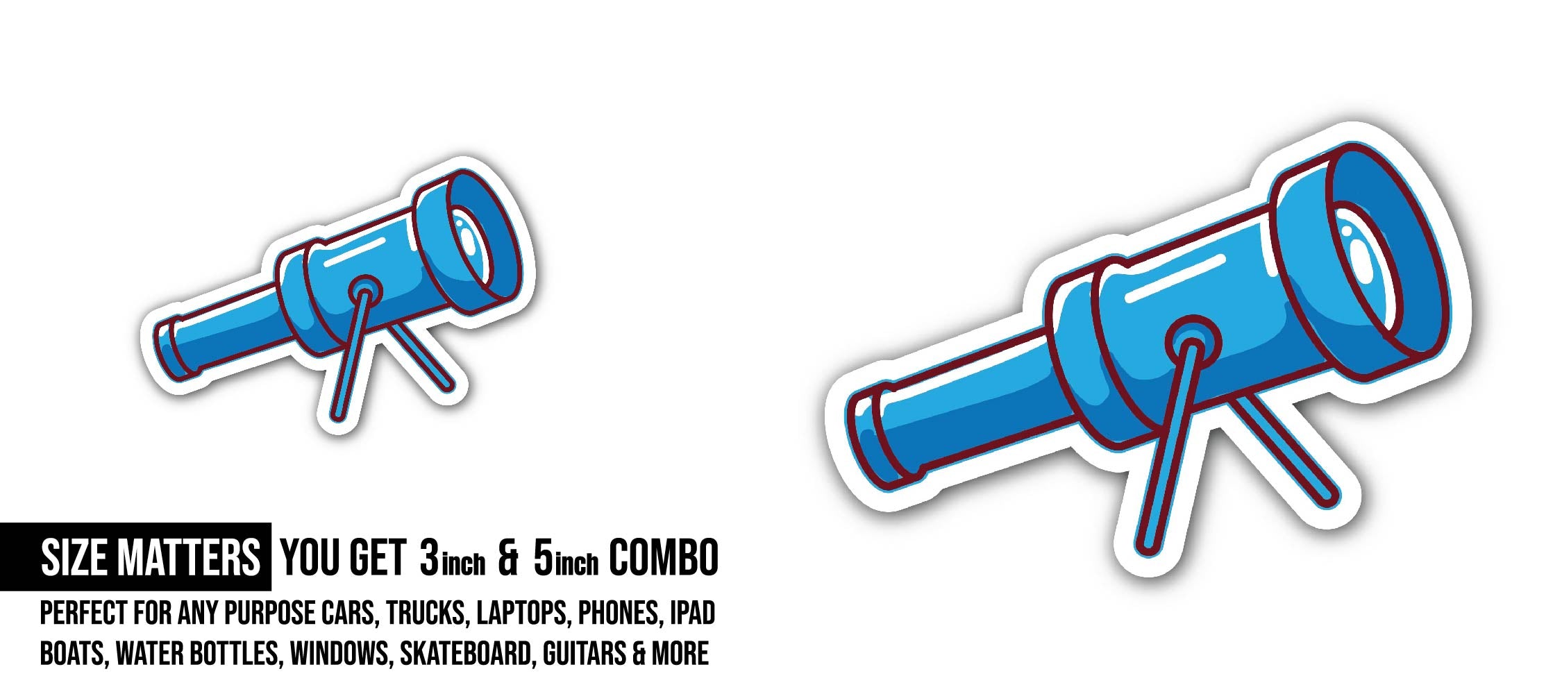 Colorful Telescope Sticker, Waterproof Vinyl Decal Sticker Indoor Or Outdoor 2 (Pieces) 3" and 5"