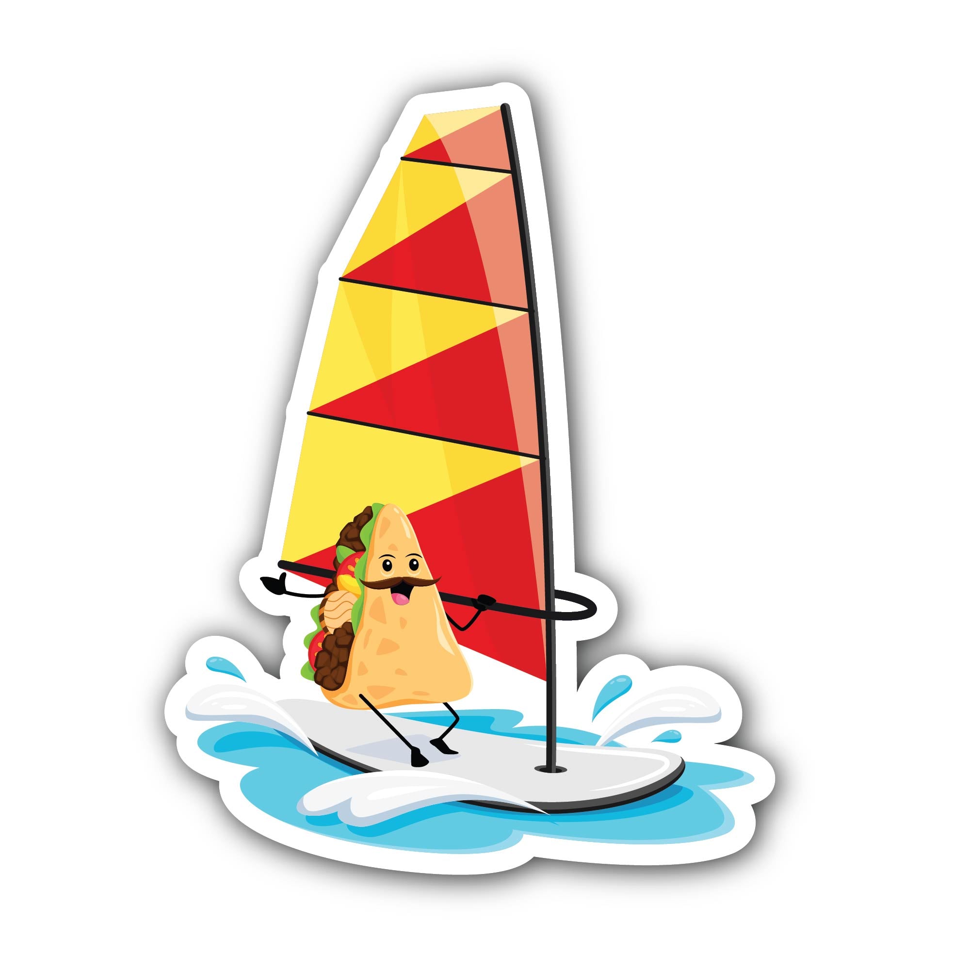 Cartoon Cool Surfing Hotdog Character Sticker, Waterproof Vinyl Decal Sticker Indoor Or Outdoor 2 (Pieces) 3" and 5"