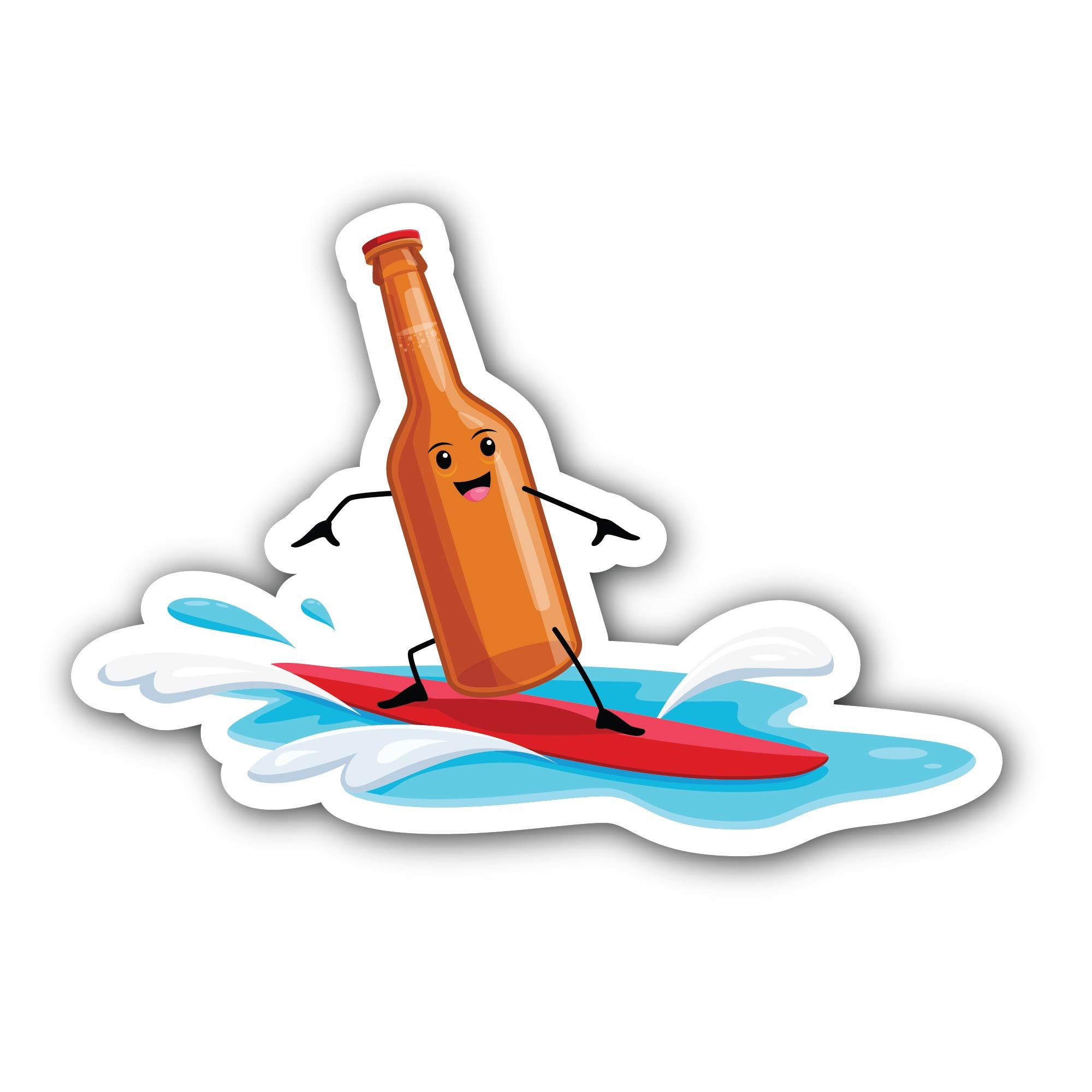 Cartoon Mezcal Bottle Surfer Character Sticker, Waterproof Vinyl Decal Sticker Indoor Or Outdoor 2 (Pieces) 3" and 5"