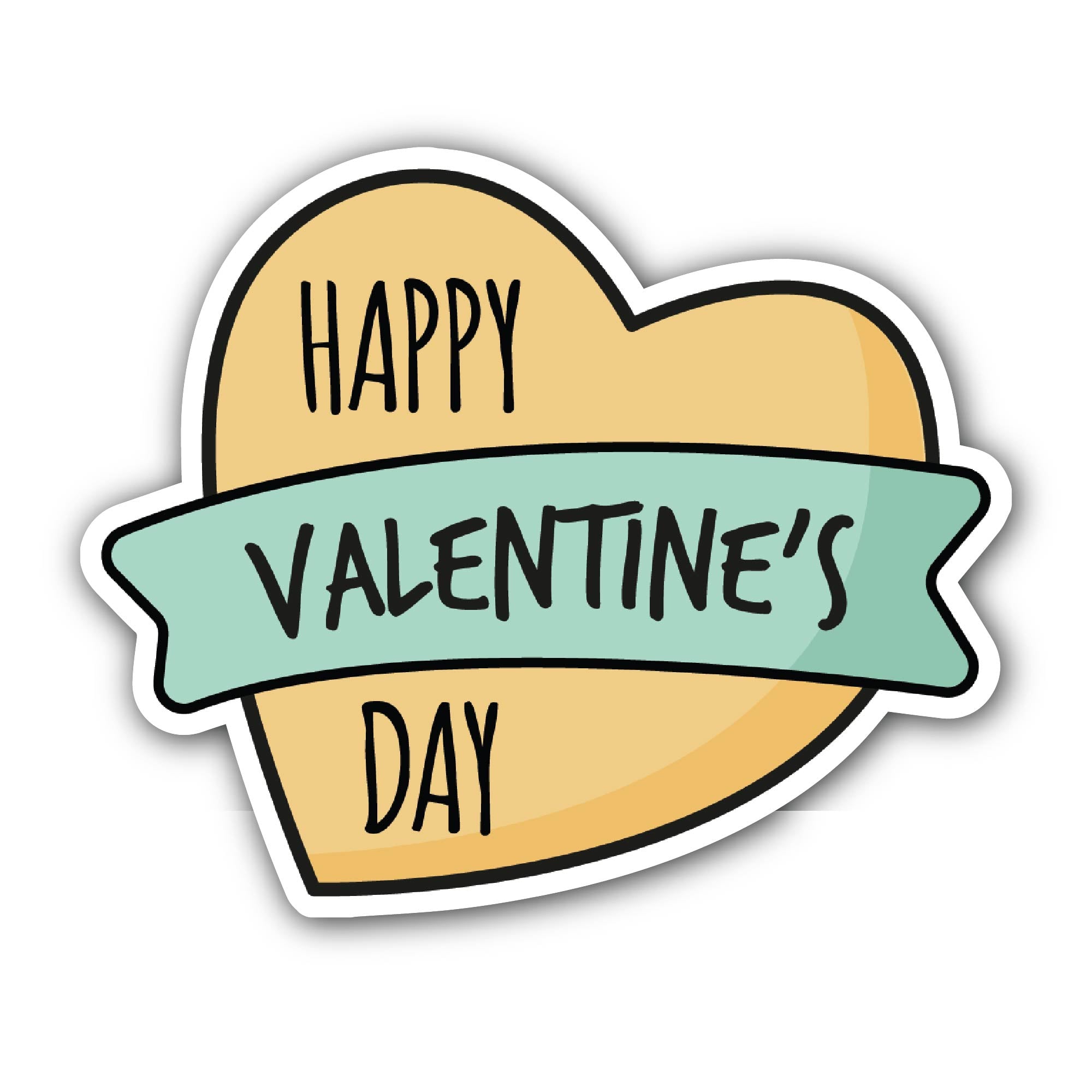 Happy Valentine's Day Text and Yellow Hart Sticker, Waterproof Vinyl Decal Sticker Indoor Or Outdoor 2 (Pieces) 3" and 5"