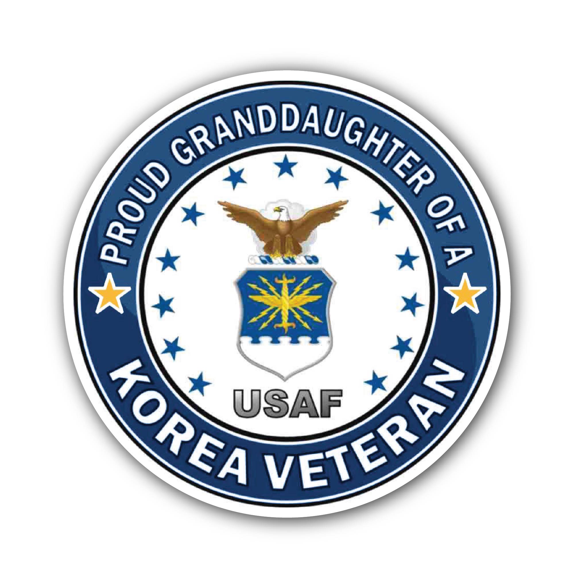 U.S. Air Force Proud Granddaughter of a Korea Veteran Sticker, Waterproof Vinyl Decal Sticker Indoor Or Outdoor 2 (Pieces) 3" and 5"
