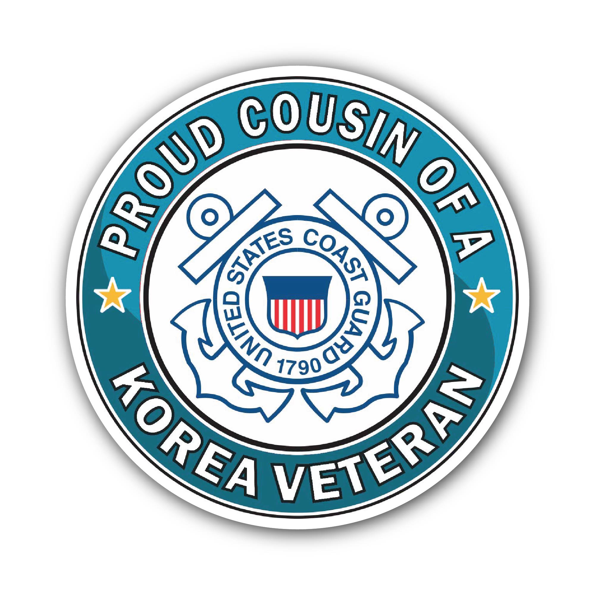 U.S. Coast Guard Proud Cousin of a Korea Veteran Sticker, Waterproof Vinyl Decal Sticker Indoor Or Outdoor 2 (Pieces) 3" and 5"