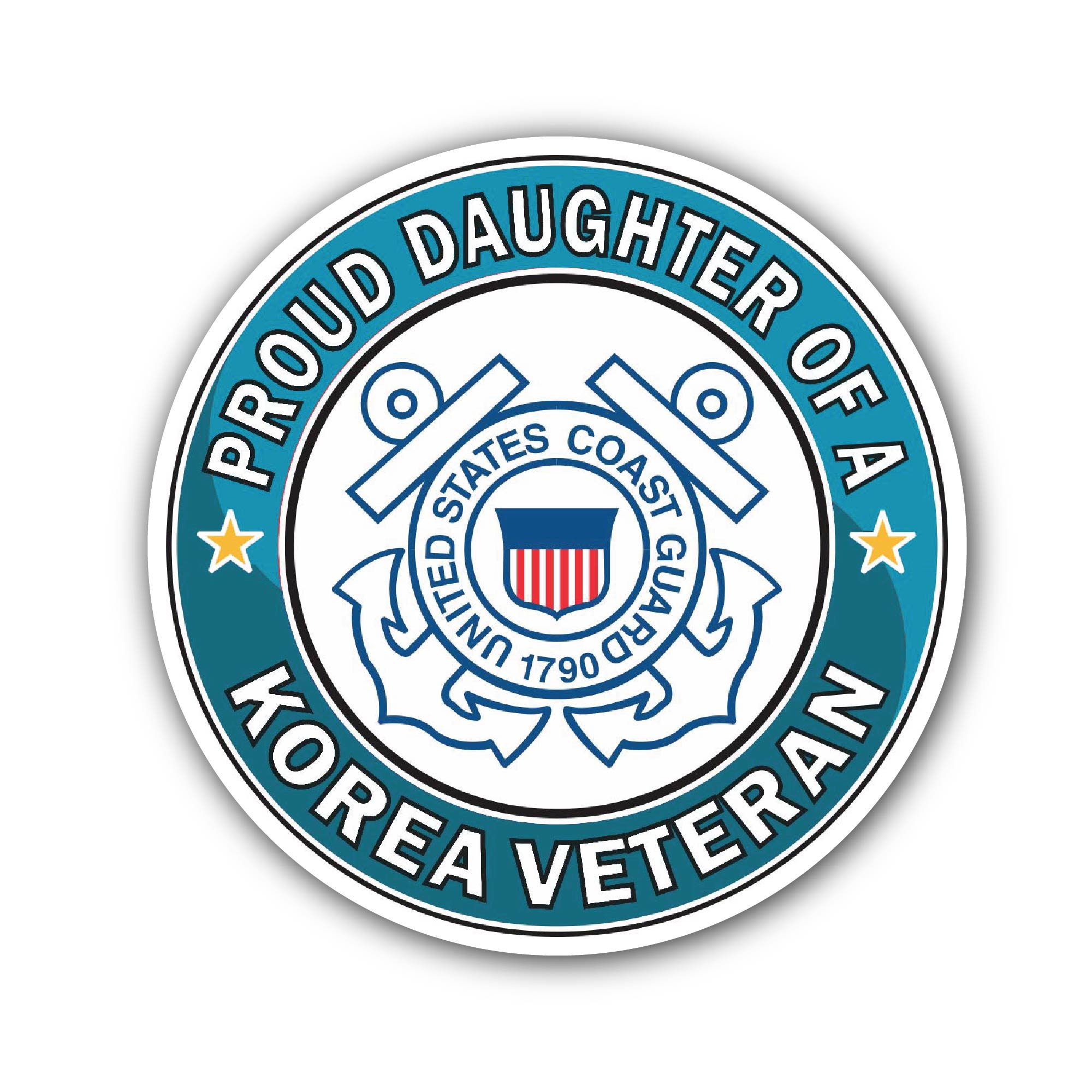 U.S. Coast Guard Proud Daughter of a Korea Veteran Sticker, Waterproof Vinyl Decal Sticker Indoor Or Outdoor 2 (Pieces) 3" and 5"