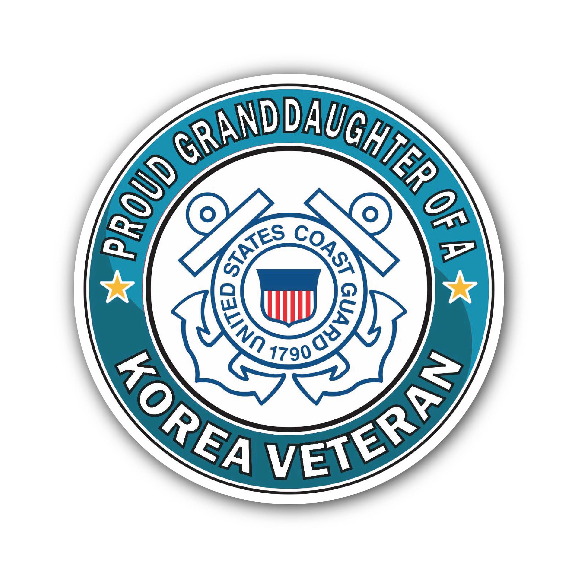 U.S. Coast Guard Proud Granddaughter of a Korea Veteran Sticker, Waterproof Vinyl Decal Sticker Indoor Or Outdoor 2 (Pieces) 3" and 5"