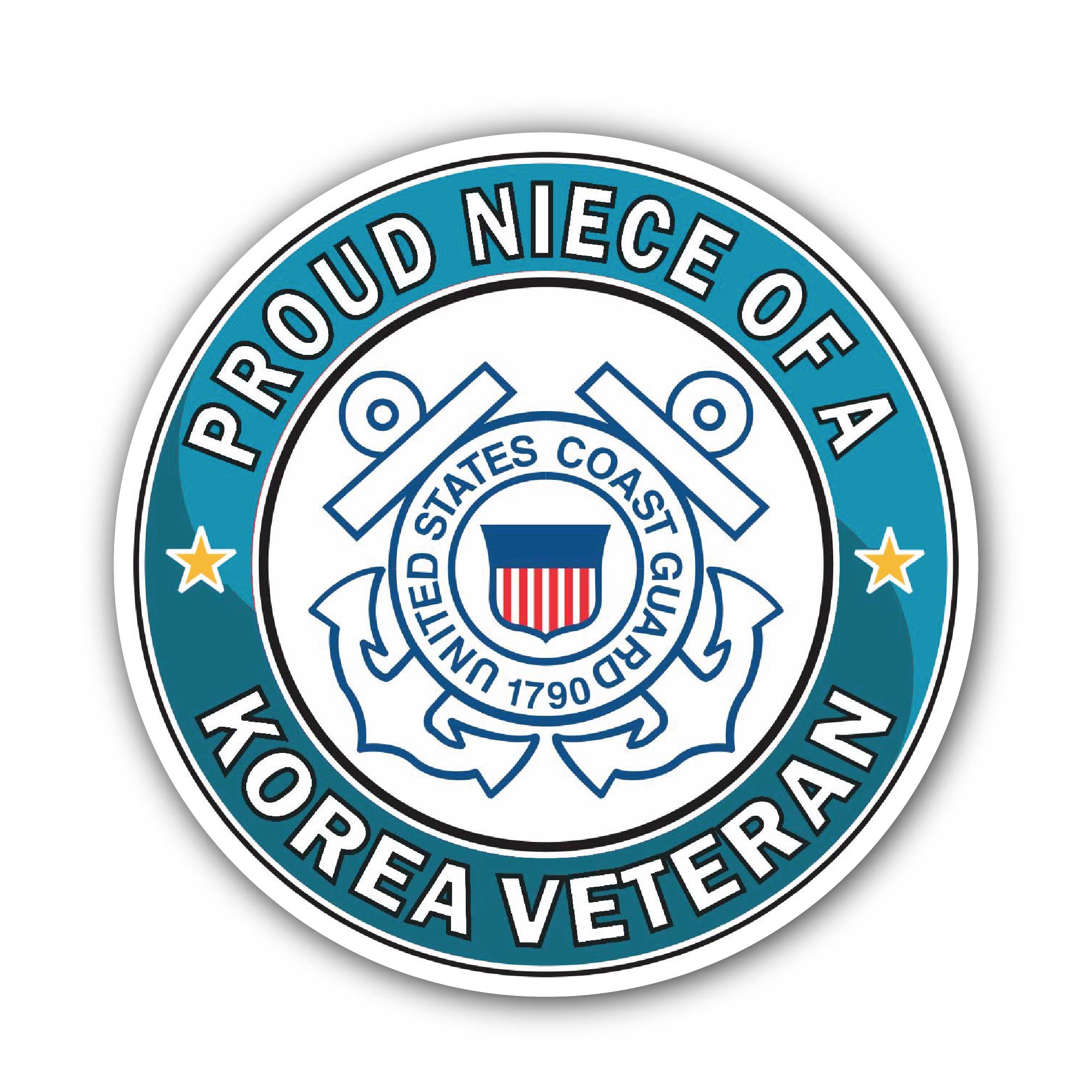 U.S. Coast Guard Proud Niece of a Korea Veteran Sticker, Waterproof Vinyl Decal Sticker Indoor Or Outdoor 2 (Pieces) 3" and 5"