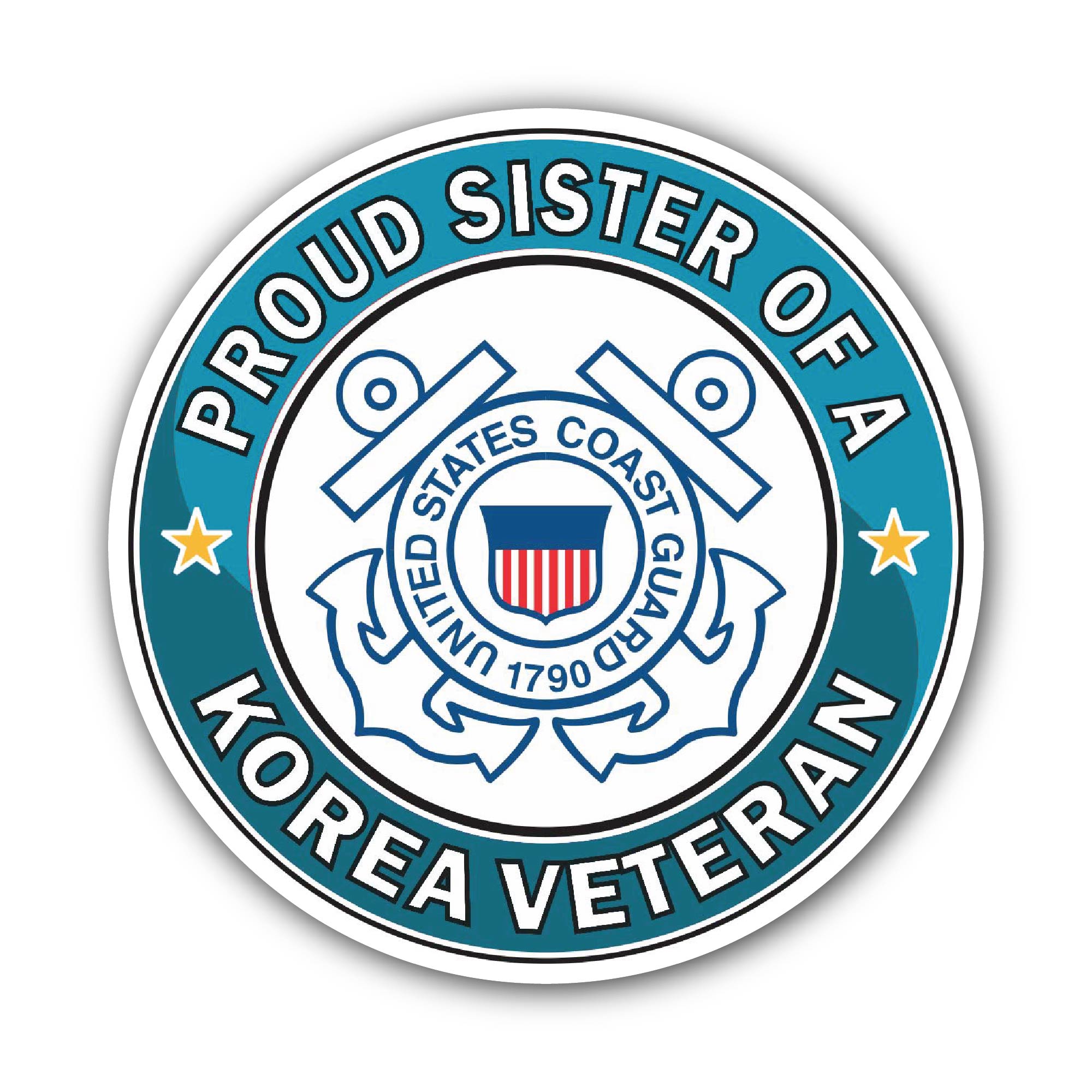 U.S. Coast Guard Proud Sister of a Korea Veteran Sticker, Waterproof Vinyl Decal Sticker Indoor Or Outdoor 2 (Pieces) 3" and 5"