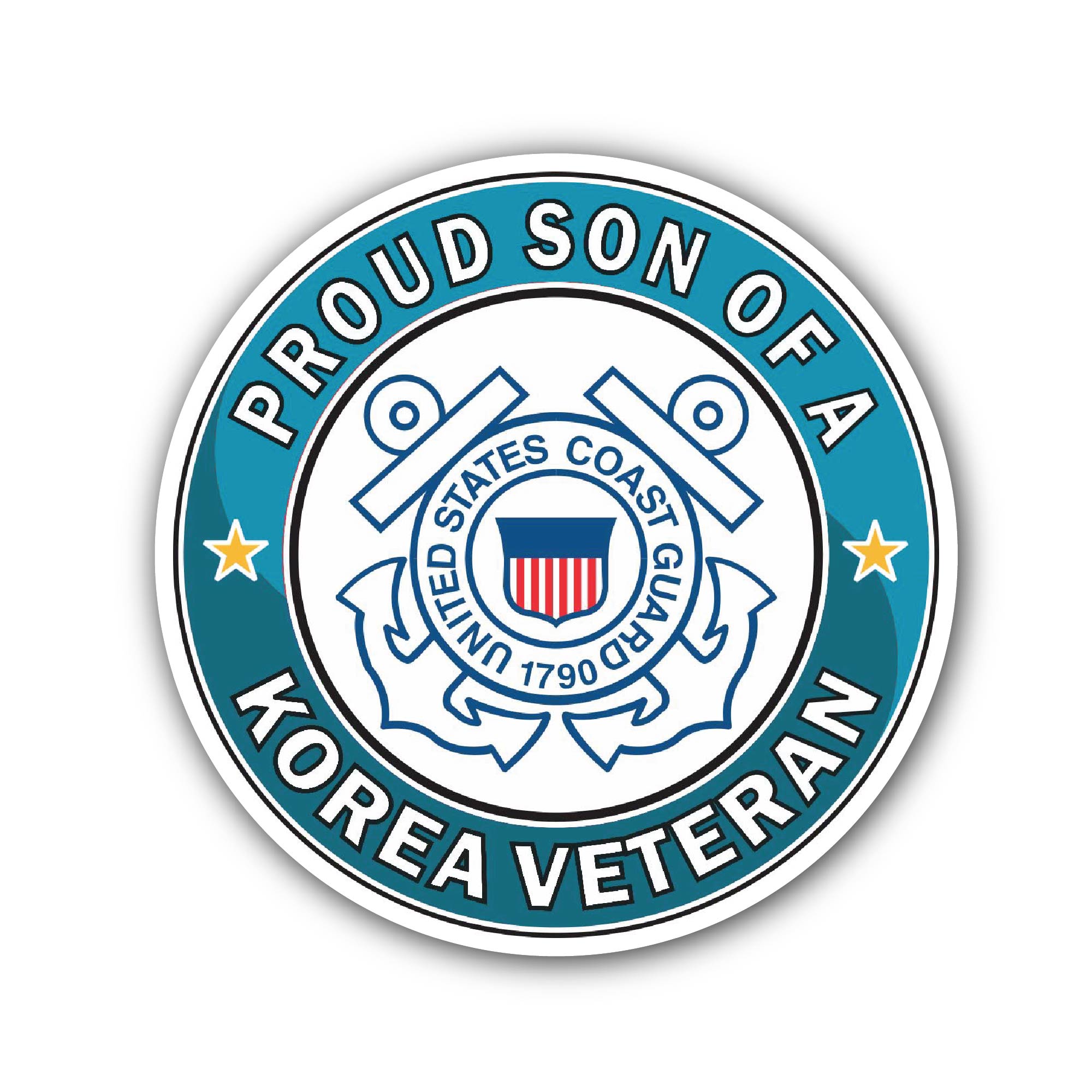 U.S. Coast Guard Proud Son of a Korea Veteran Sticker, Waterproof Vinyl Decal Sticker Indoor Or Outdoor 2 (Pieces) 3" and 5"