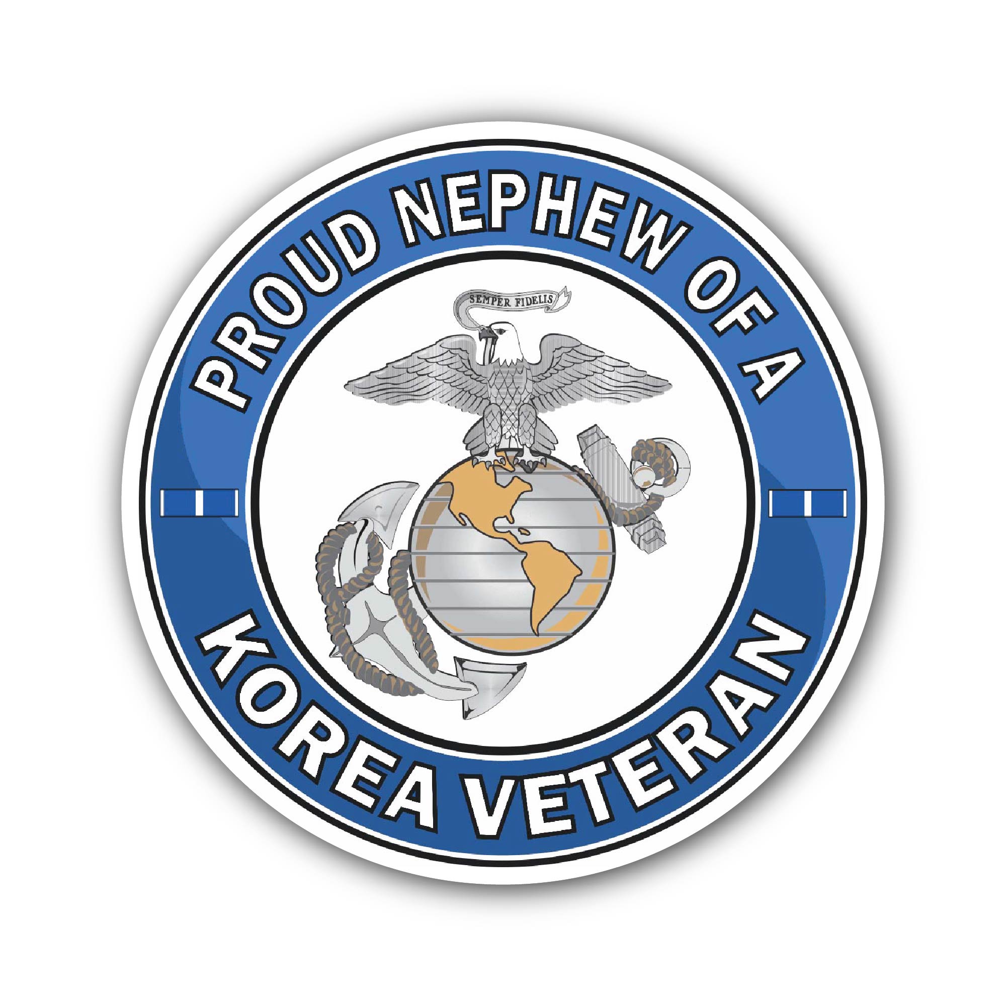 U.S. Marine Corps Proud Nephew of a Korea Veteran Sticker, Waterproof Vinyl Decal Sticker Indoor Or Outdoor 2 (Pieces) 3" and 5"