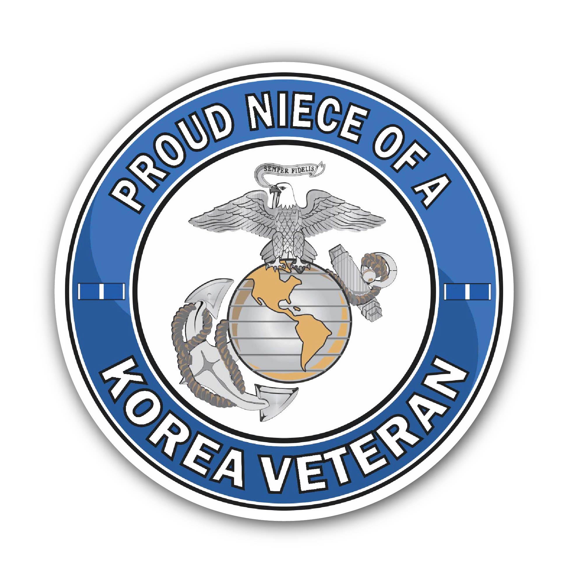 U.S. Marine Corps Proud Niece of a Korea Veteran Sticker, Waterproof Vinyl Decal Sticker Indoor Or Outdoor 2 (Pieces) 3" and 5"