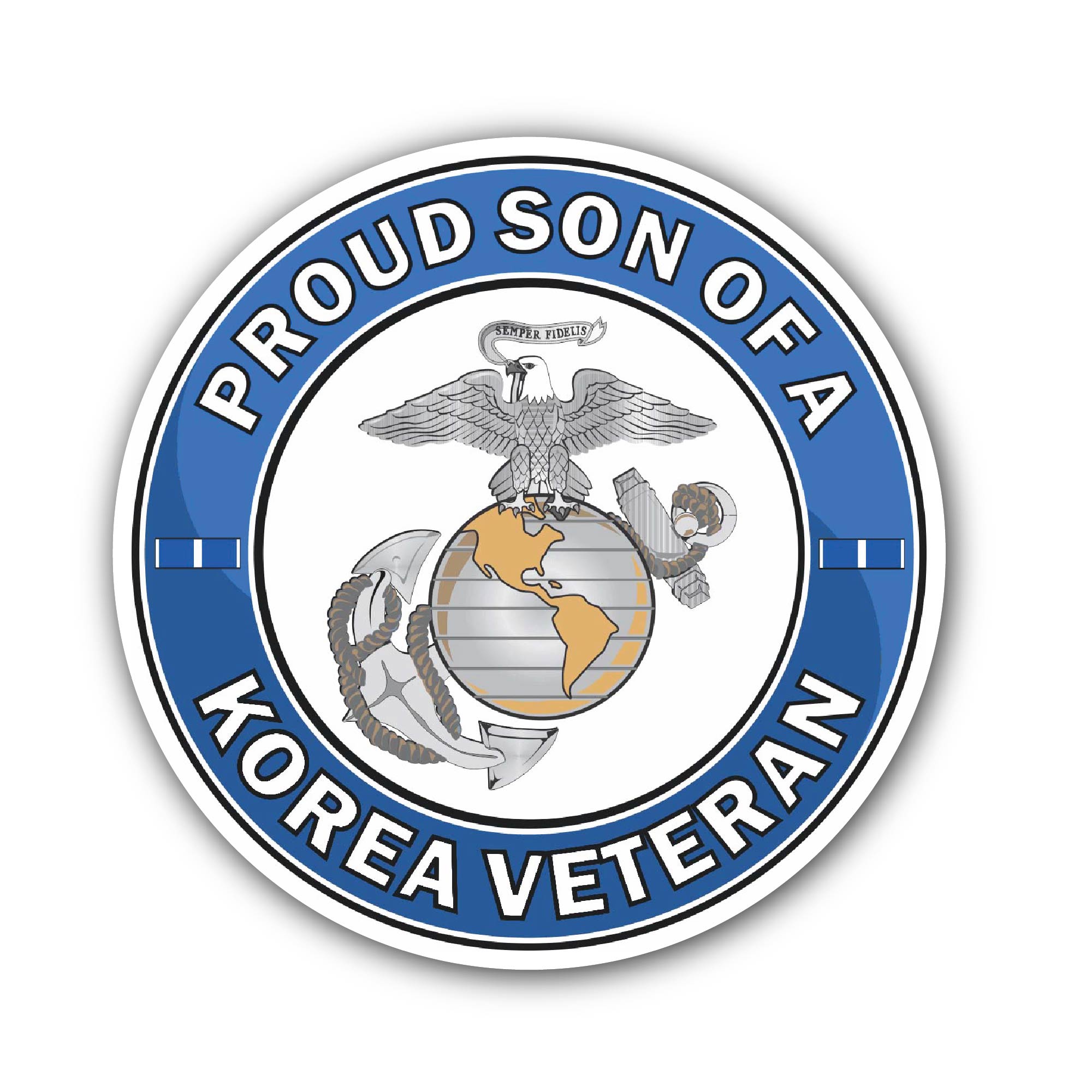 U.S. Marine Corps Proud Son of a Korea Veteran Sticker, Waterproof Vinyl Decal Sticker Indoor Or Outdoor 2 (Pieces) 3" and 5"
