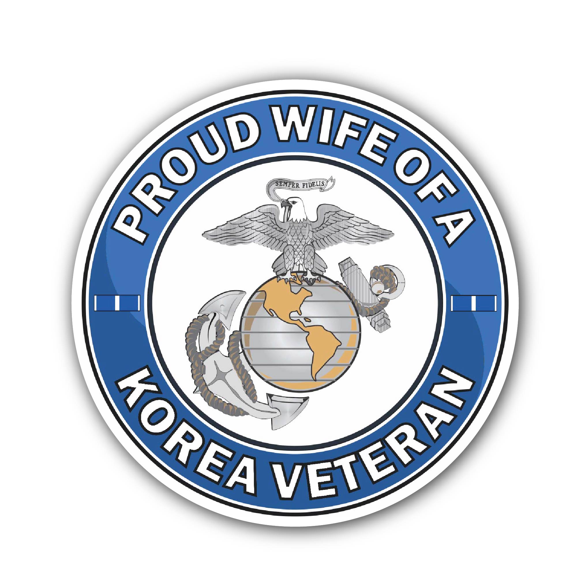 U.S. Marine Corps Proud Wife of a Korea Veteran Sticker, Waterproof Vinyl Decal Sticker Indoor Or Outdoor 2 (Pieces) 3" and 5"