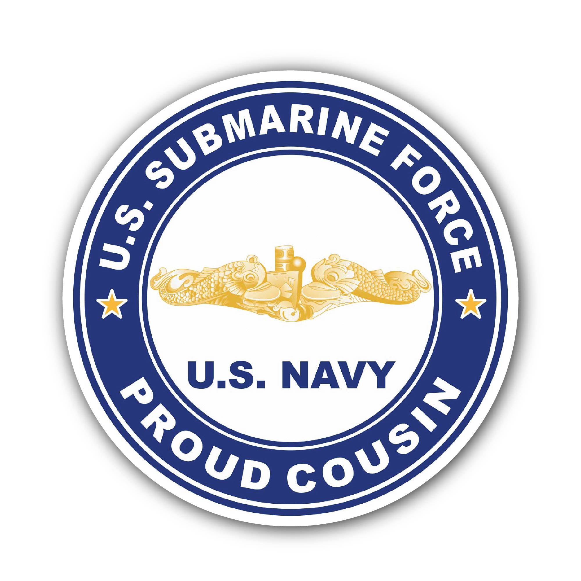 US Submarine Force Proud Cousin Gold Dolphins Sticker, Waterproof Vinyl Decal Sticker Indoor Or Outdoor 2 (Pieces) 3" and 5"