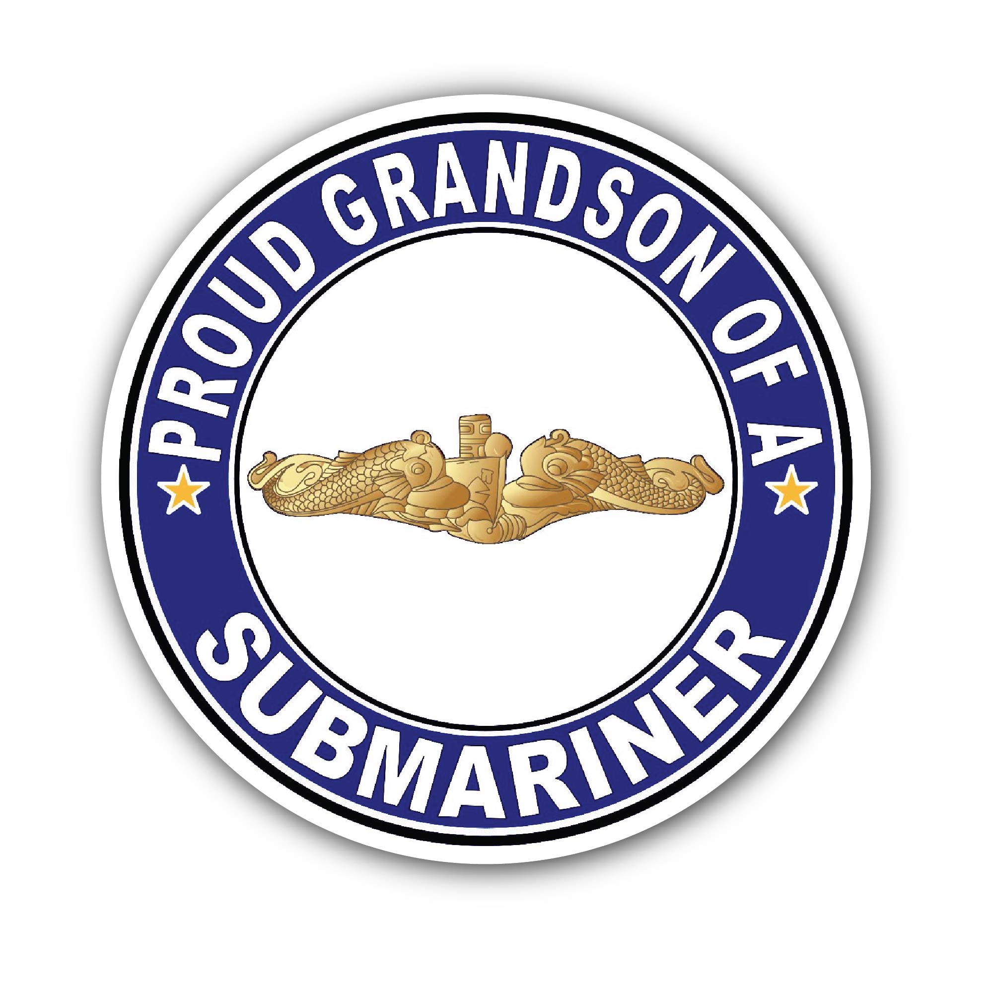 Proud Grandson of a Submariner Gold Dolphins Sticker, Waterproof Vinyl Decal Sticker Indoor Or Outdoor 2 (Pieces) 3" and 5"
