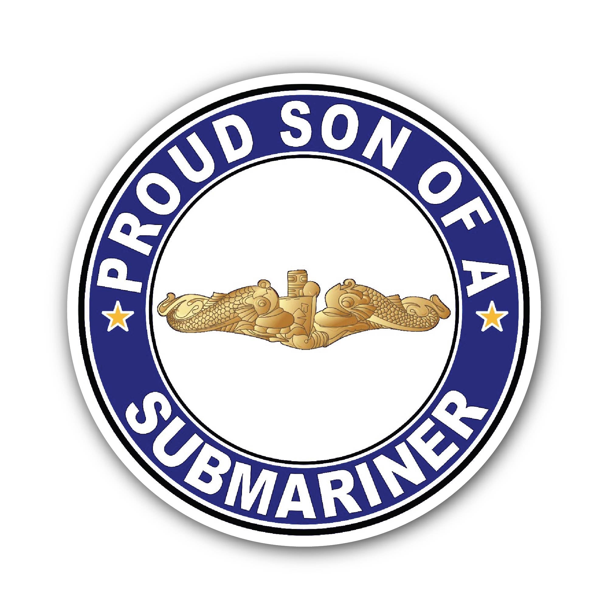 Proud Son of a Submariner Gold Dolphins Sticker, Waterproof Vinyl Decal Sticker Indoor Or Outdoor 2 (Pieces) 3" and 5"
