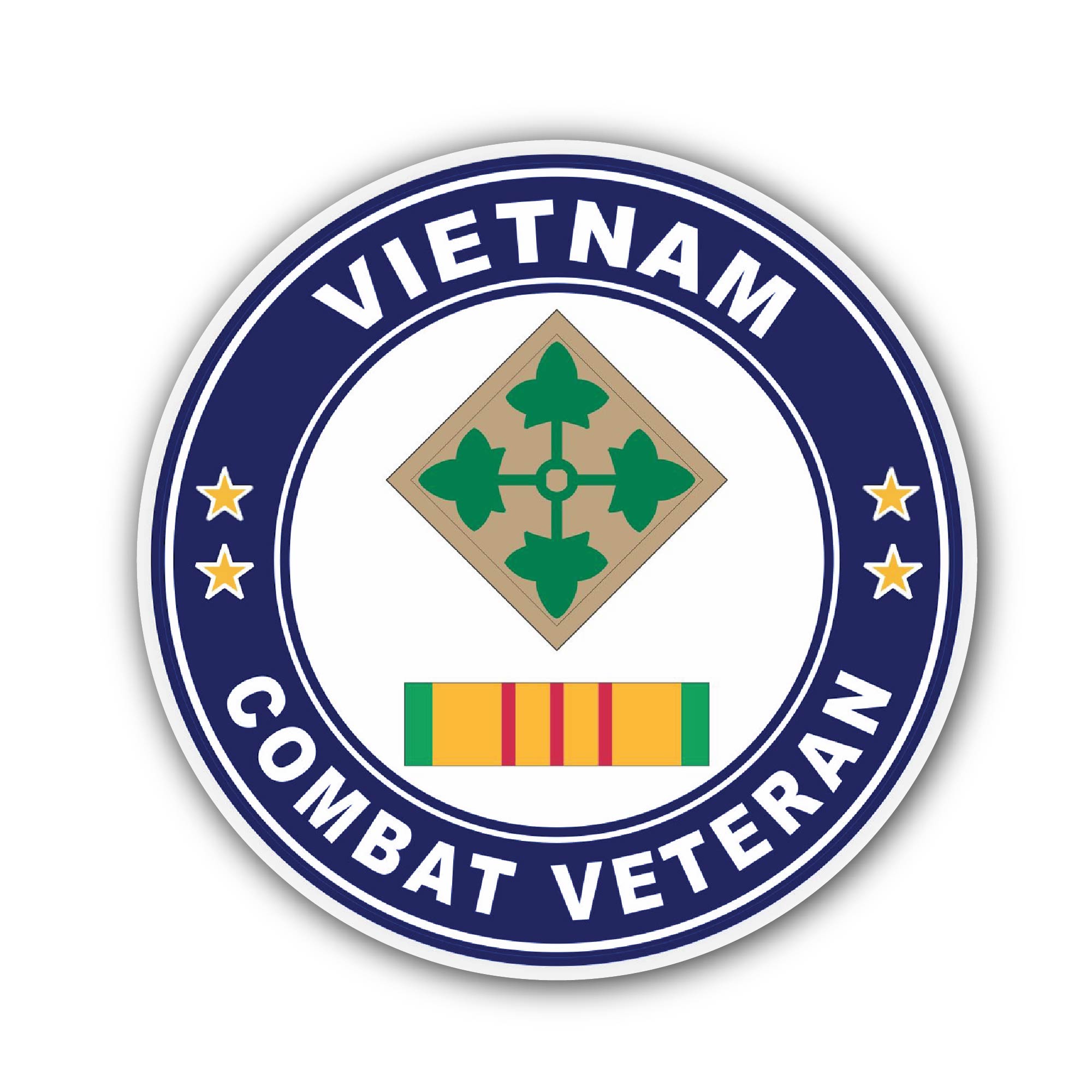 4th Infantry Division Vietnam Combat Veteran Sticker, Waterproof Vinyl Decal Sticker Indoor Or Outdoor 2 (Pieces) 3" and 5"