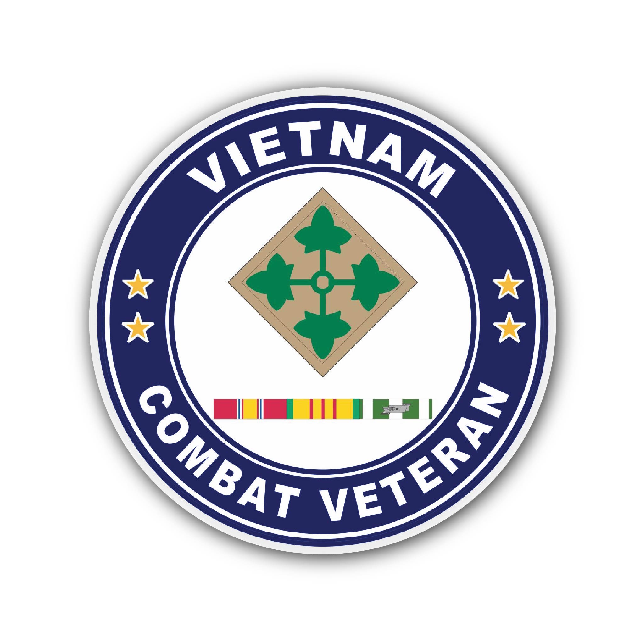 4th Infantry Division Vietnam Combat Veteran with Ribbons Sticker, Waterproof Vinyl Decal Sticker Indoor Or Outdoor 2 (Pieces) 3" and 5"