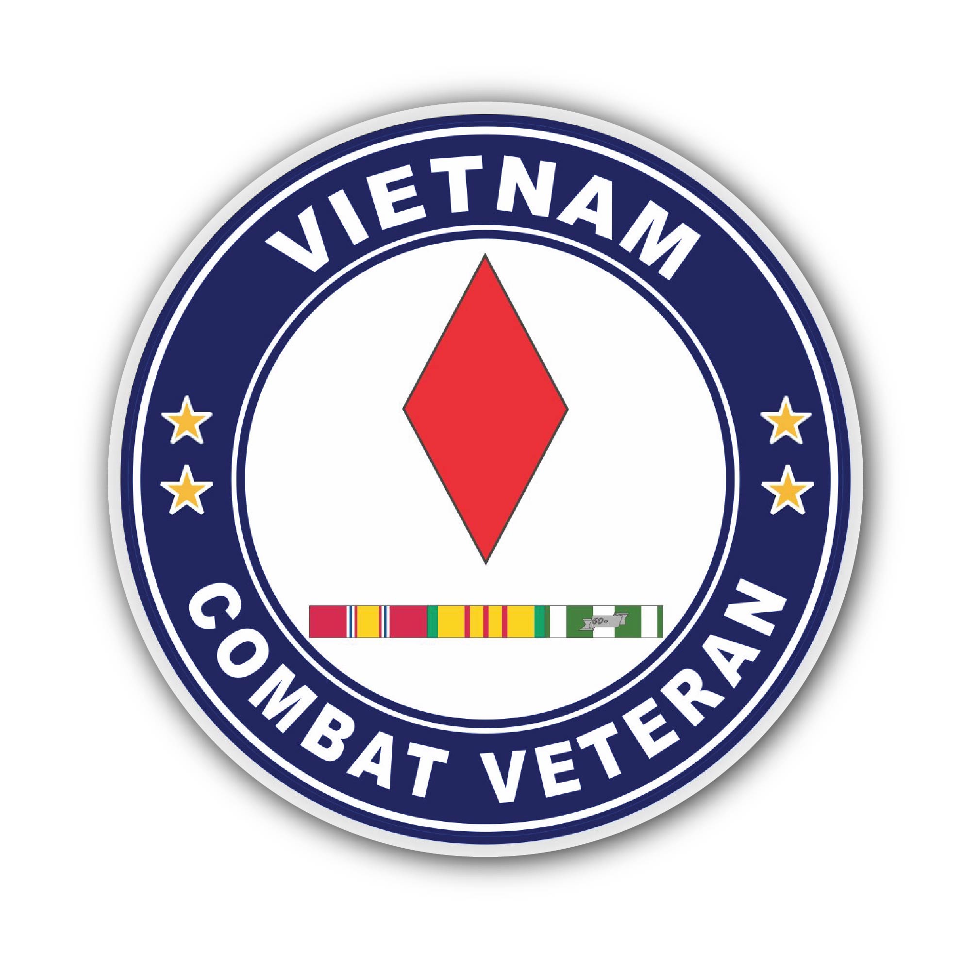 5th Infantry Division Vietnam Combat Veteran with Ribbons Sticker, Waterproof Vinyl Decal Sticker Indoor Or Outdoor 2 (Pieces) 3" and 5"
