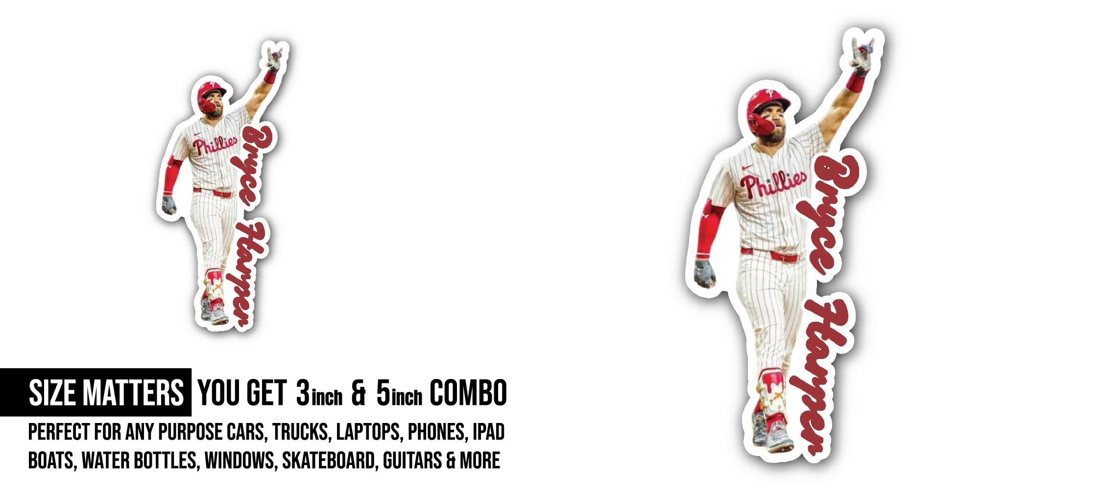 Bryce Harper Sticker, Waterproof Vinyl Decal Sticker Indoor Or Outdoor 2 (Pieces) 3" and 5"