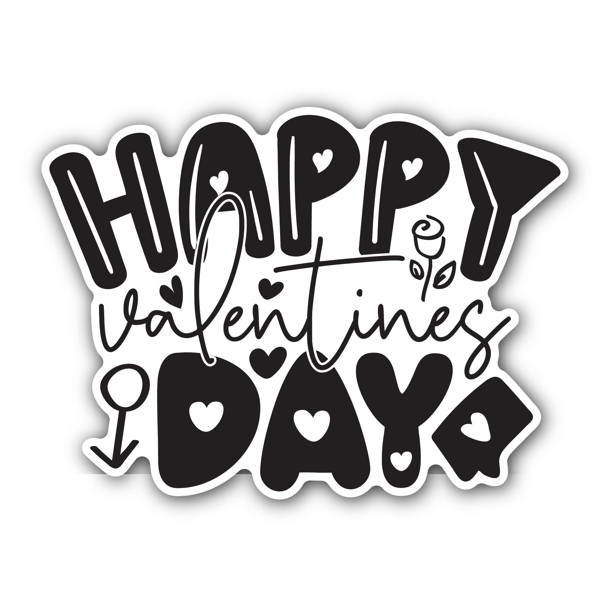 Happy Valentine's Day  Sticker, Waterproof Vinyl Decal Sticker Indoor Or Outdoor 2 (Pieces) 3" and 5"