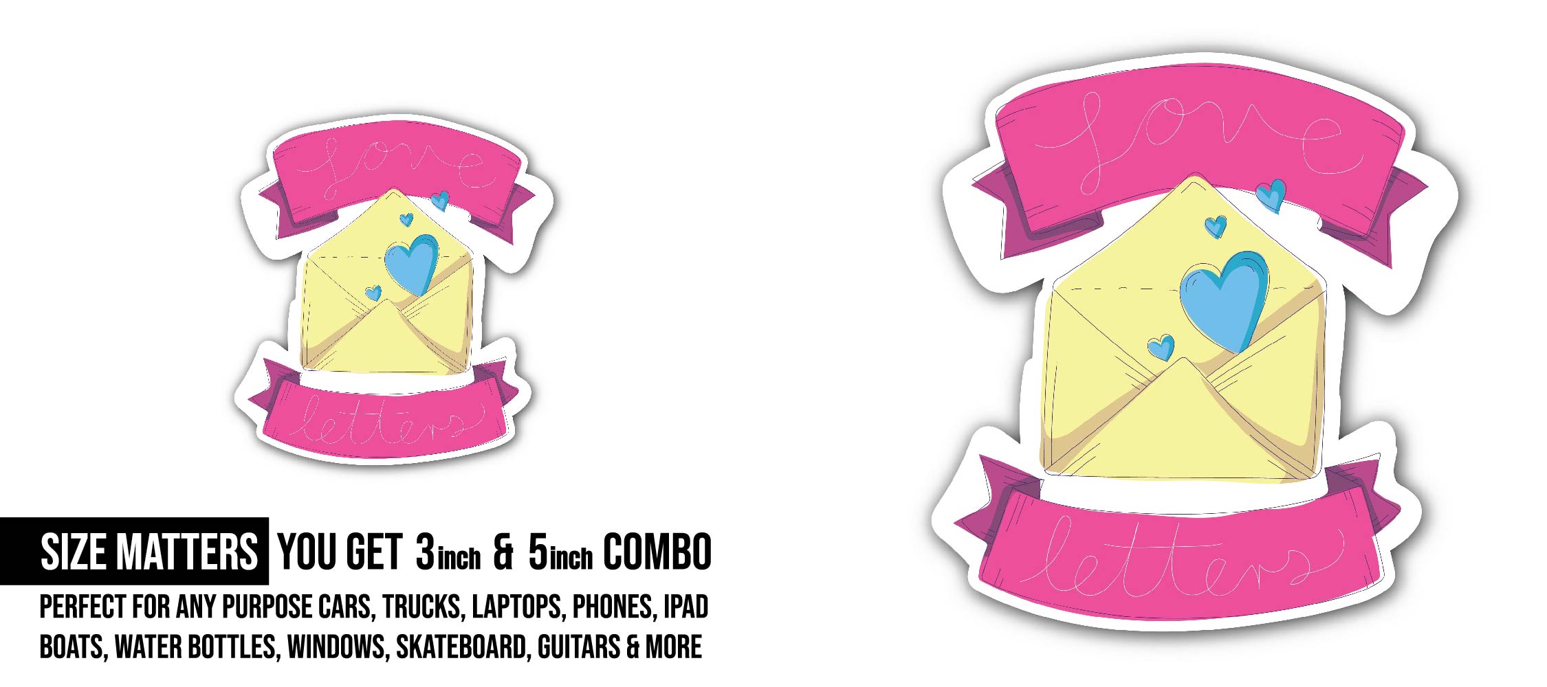 Love Letter Sticker, Waterproof Vinyl Decal Sticker Indoor Or Outdoor 2 (Pieces) 3" and 5"