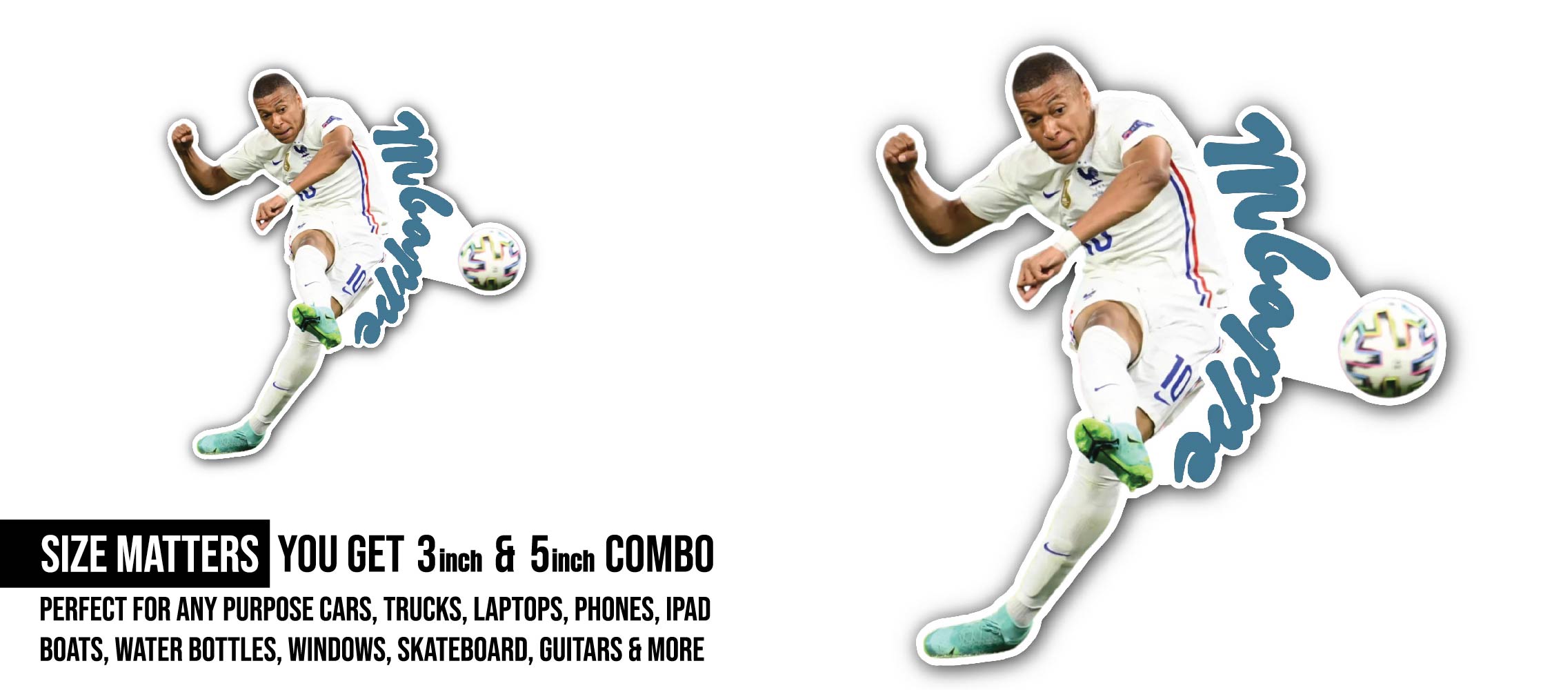 Mbappe Sticker, Waterproof Vinyl Decal Sticker Indoor Or Outdoor 2 (Pieces) 3" and 5"