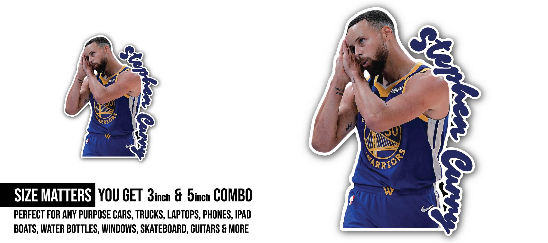 Stephen Curry Sticker, Waterproof Vinyl Decal Sticker Indoor Or Outdoor 2 (Pieces) 3" and 5"