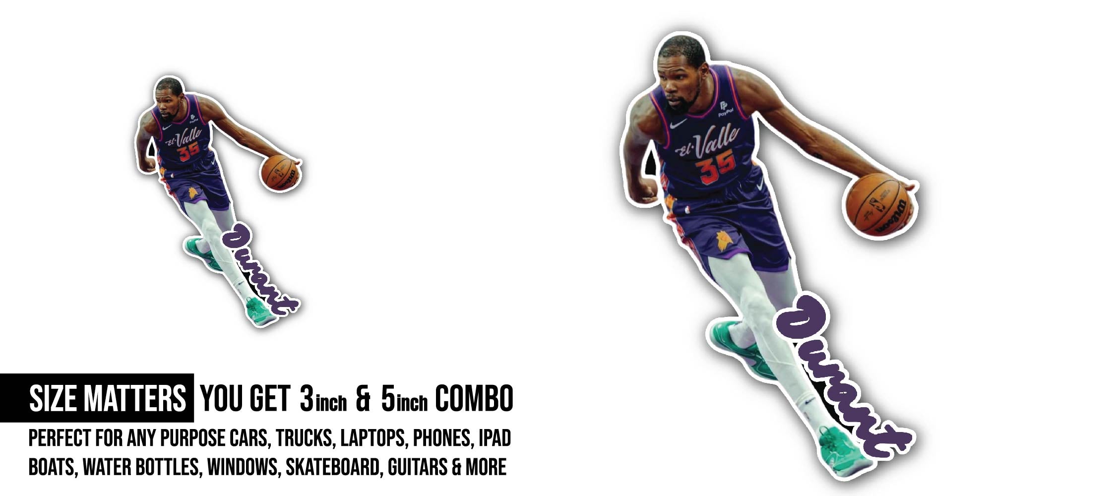 Kevin Durant Sticker, Waterproof Vinyl Decal Sticker Indoor Or Outdoor 2 (Pieces) 3" and 5"