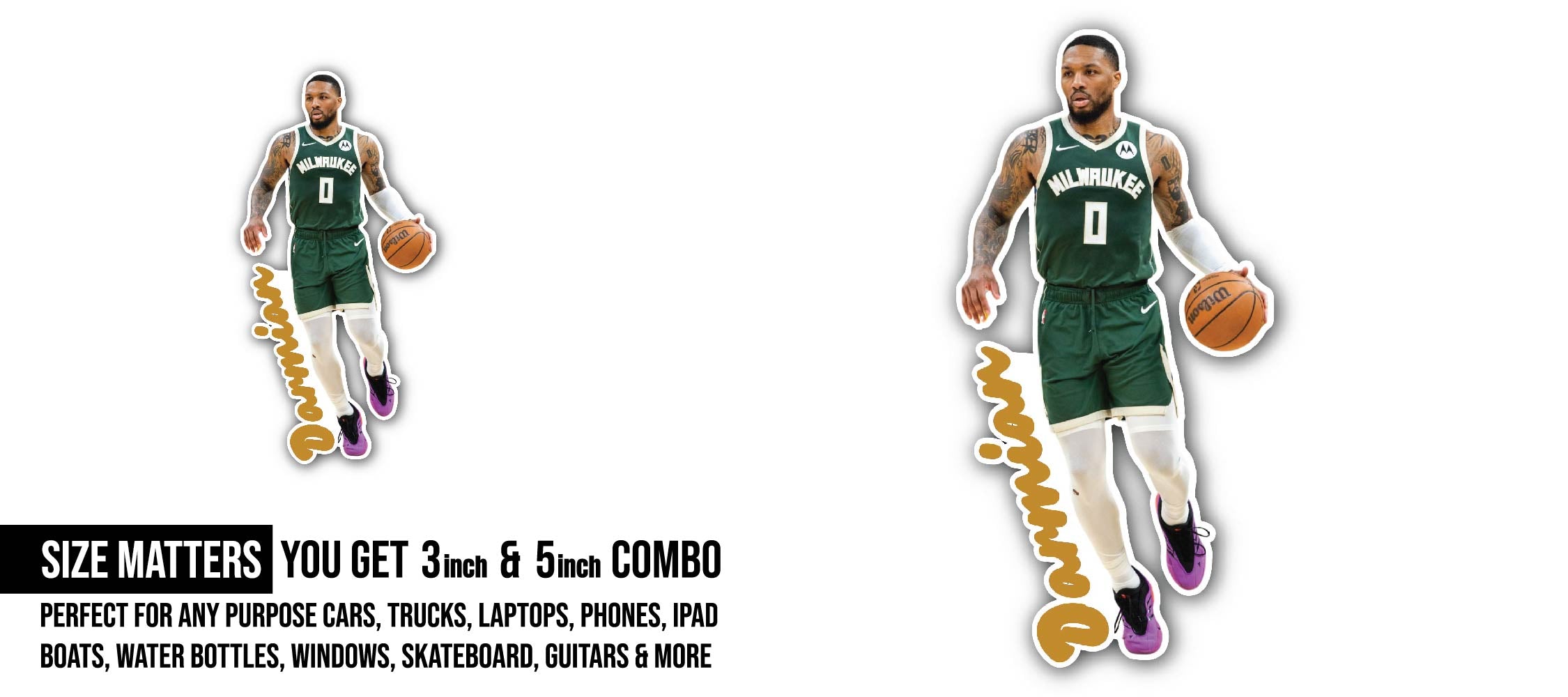 Damian Lillard Sticker, Waterproof Vinyl Decal Sticker Indoor Or Outdoor 2 (Pieces) 3" and 5"