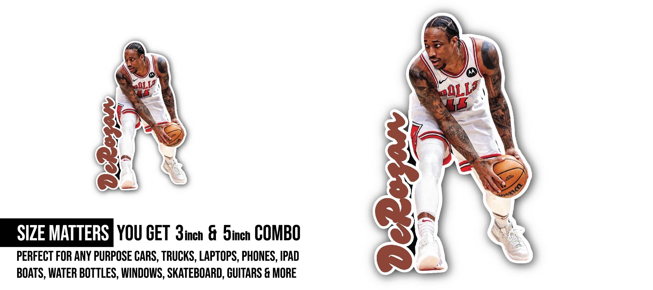 DeRozan Sticker, Waterproof Vinyl Decal Sticker Indoor Or Outdoor 2 (Pieces) 3" and 5"
