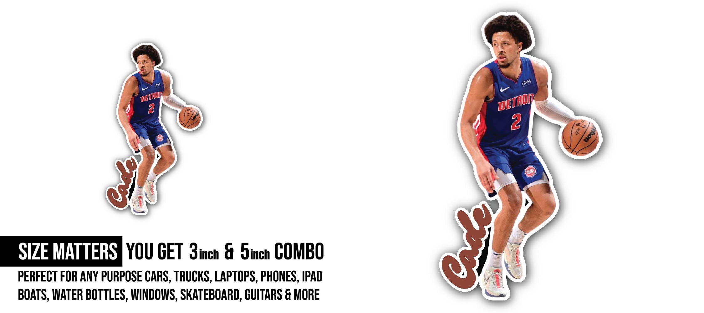 Cade Cunningham Sticker, Waterproof Vinyl Decal Sticker Indoor Or Outdoor 2 (Pieces) 3" and 5"