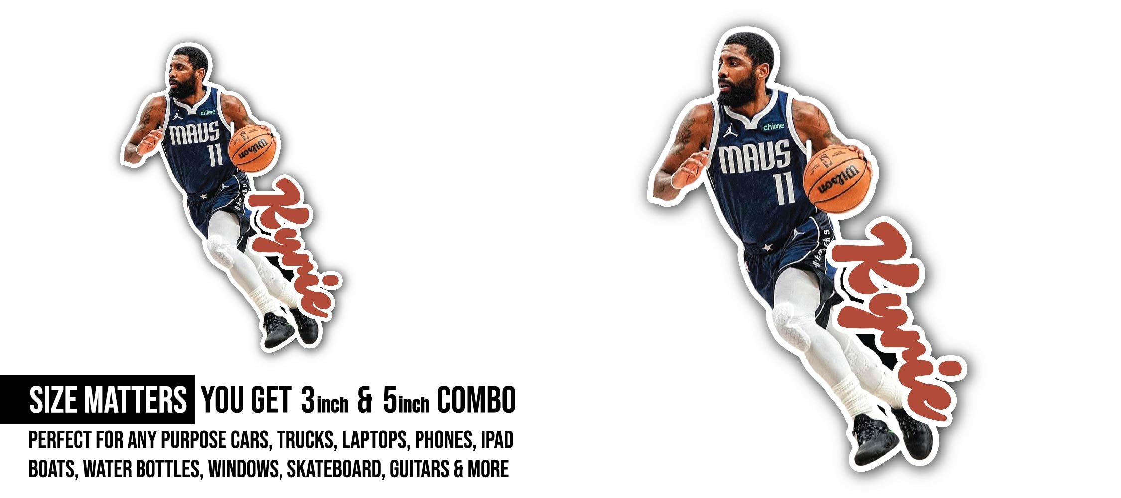 Kyrie Irving Sticker, Waterproof Vinyl Decal Sticker Indoor Or Outdoor 2 (Pieces) 3" and 5"