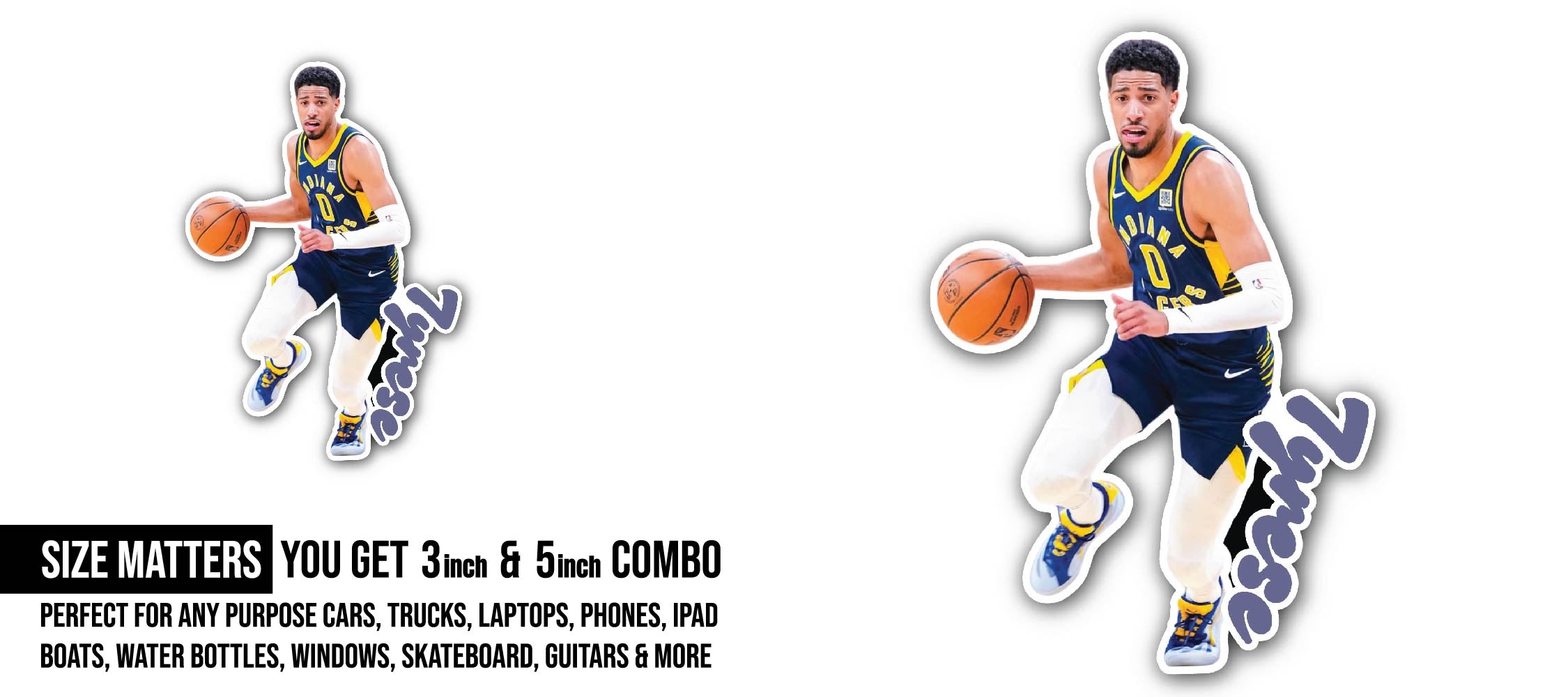Tyrese Haliburton Sticker, Waterproof Vinyl Decal Sticker Indoor Or Outdoor 2 (Pieces) 3" and 5"