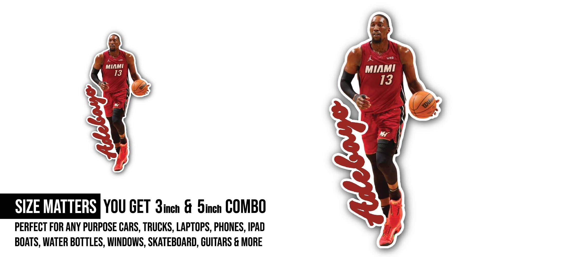 Bam Adebayo Sticker, Waterproof Vinyl Decal Sticker Indoor Or Outdoor 2 (Pieces) 3" and 5"