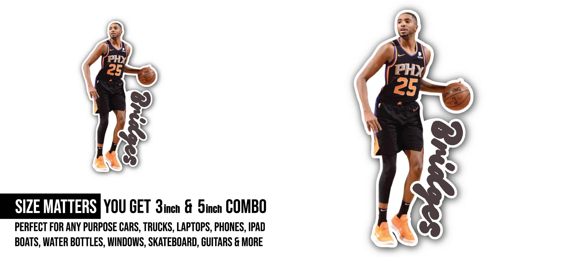 Mikal Bridges Sticker, Waterproof Vinyl Decal Sticker Indoor Or Outdoor 2 (Pieces) 3" and 5"