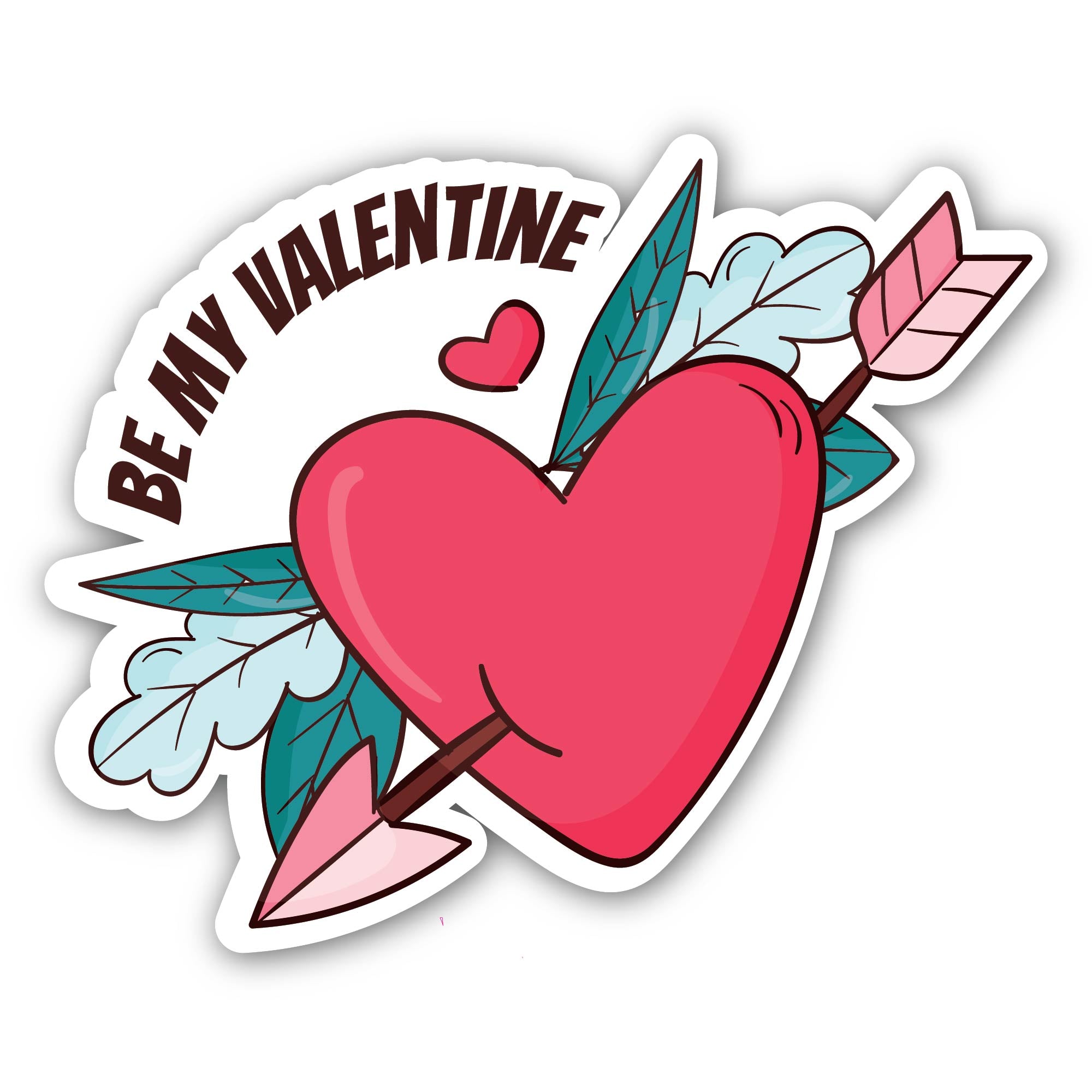 Be My Valentine Heart Sticker, Waterproof Vinyl Decal Sticker Indoor Or Outdoor 2 (Pieces) 3" and 5"