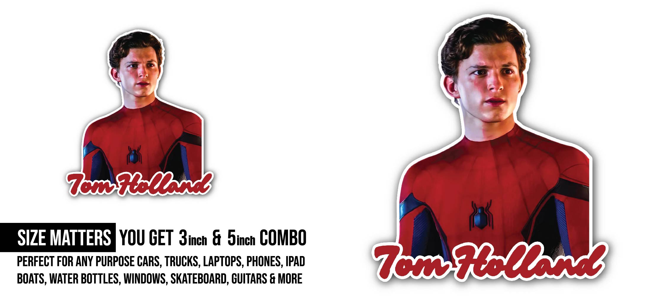 Tom Holland Sticker, Waterproof Vinyl Decal Sticker Indoor Or Outdoor 2 (Pieces) 3" and 5"