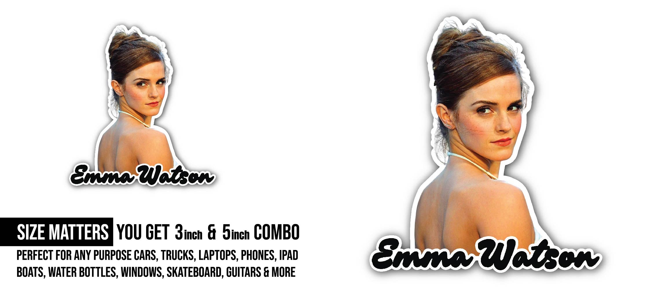 Emma Watson Sticker, Waterproof Vinyl Decal Sticker Indoor Or Outdoor 2 (Pieces) 3" and 5"