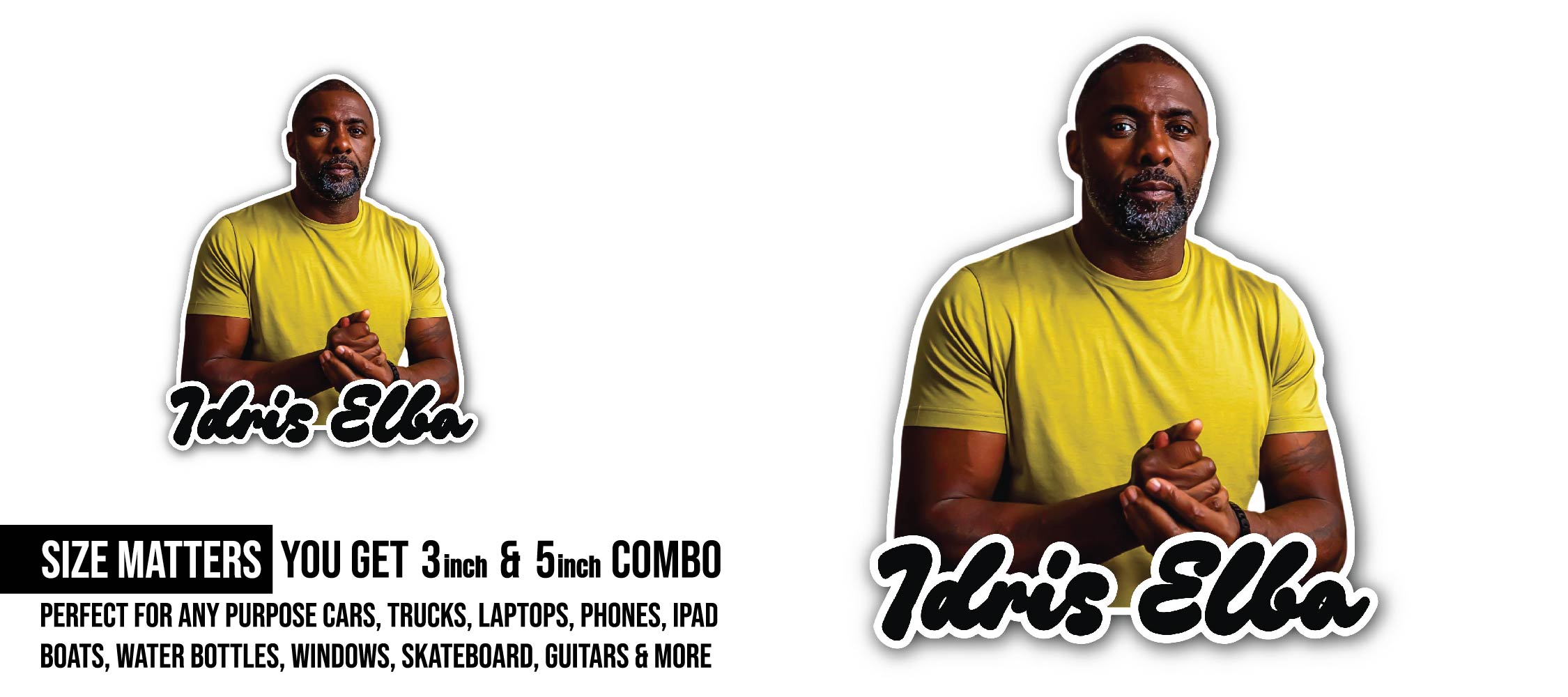 Idris Elba Sticker, Waterproof Vinyl Decal Sticker Indoor Or Outdoor 2 (Pieces) 3" and 5"