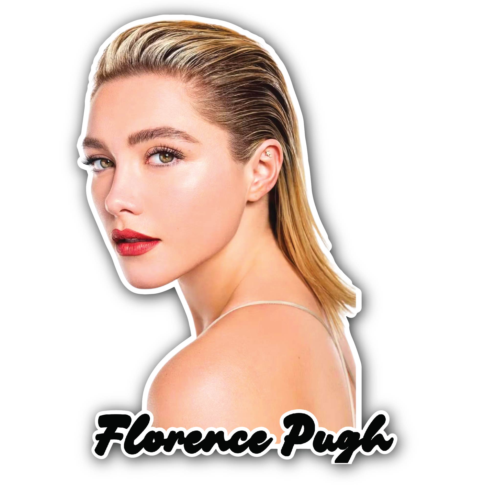 Florence Pugh Sticker, Waterproof Vinyl Decal Sticker Indoor Or Outdoor 2 (Pieces) 3" and 5"