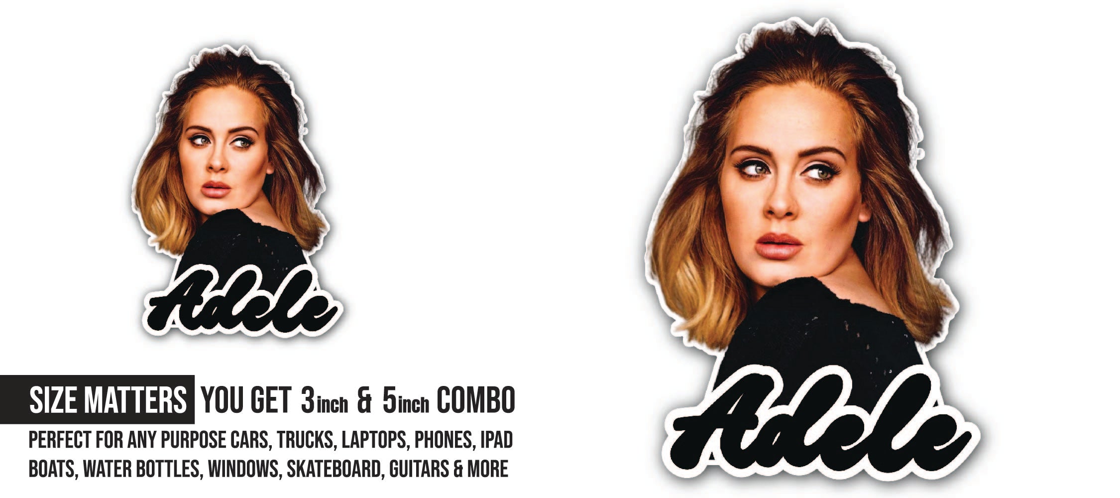 Adele Sticker, Waterproof Vinyl Decal Sticker Indoor Or Outdoor 2 (Pieces) 3" and 5"