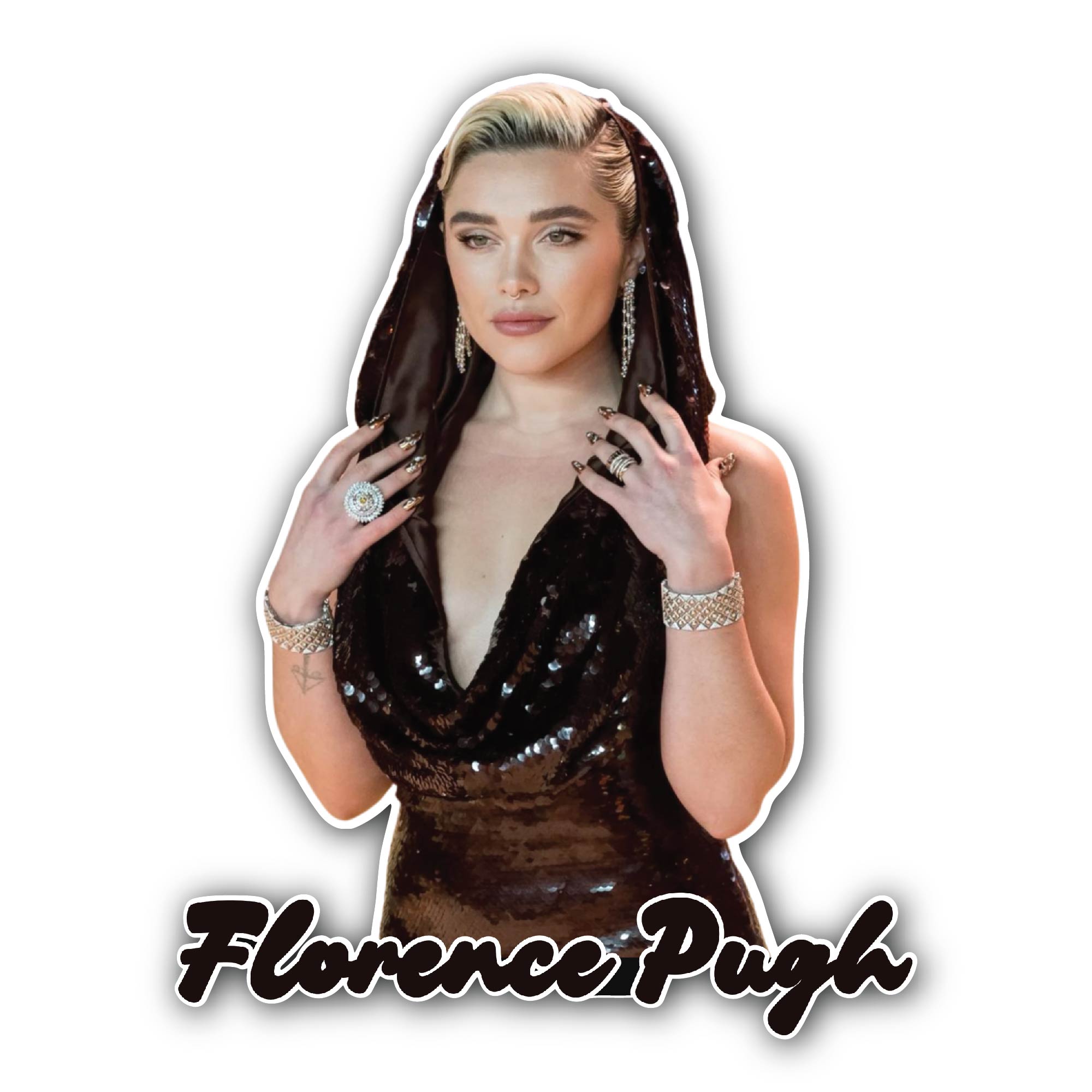 Florence Pugh Portrait Sticker, Waterproof Vinyl Decal Sticker Indoor Or Outdoor 2 (Pieces) 3" and 5"