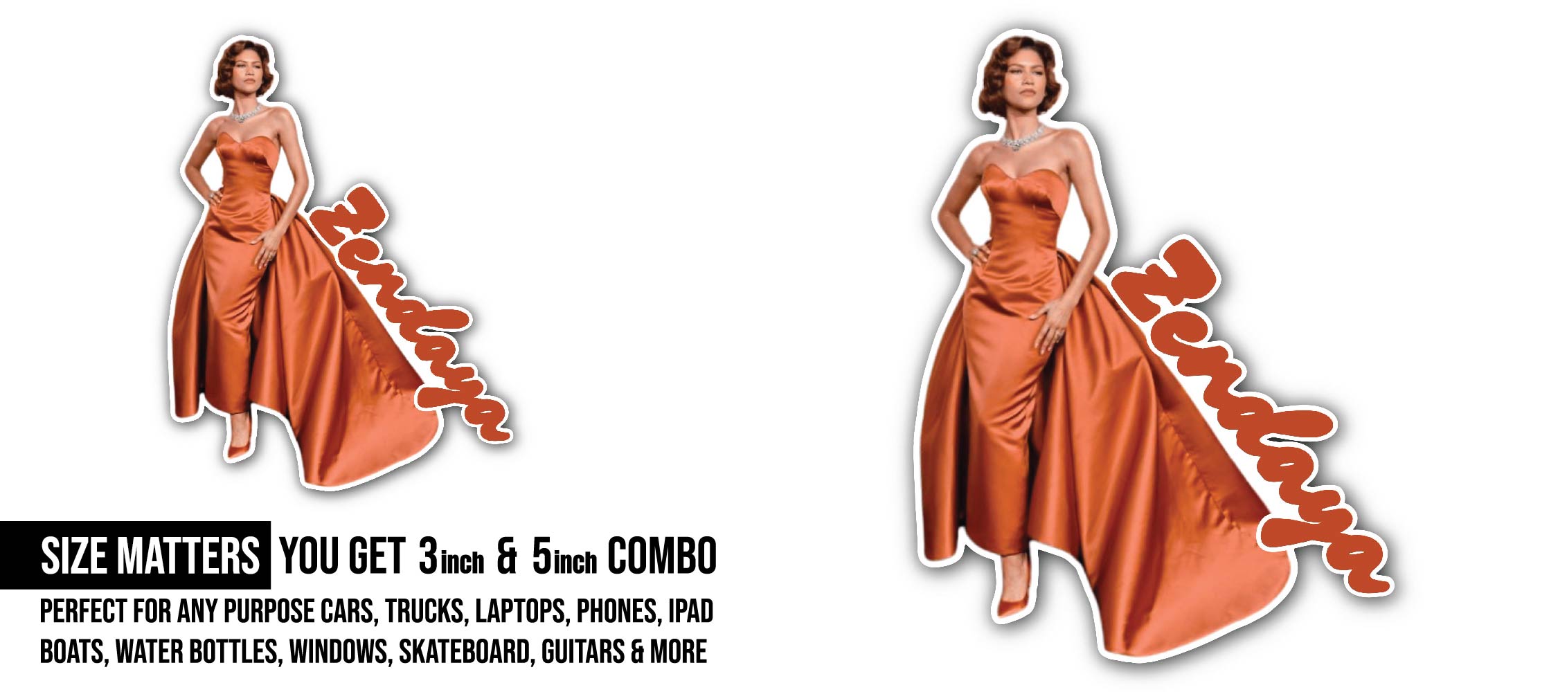 Zendaya Sticker, Waterproof Vinyl Decal Sticker Indoor Or Outdoor 2 (Pieces) 3" and 5"
