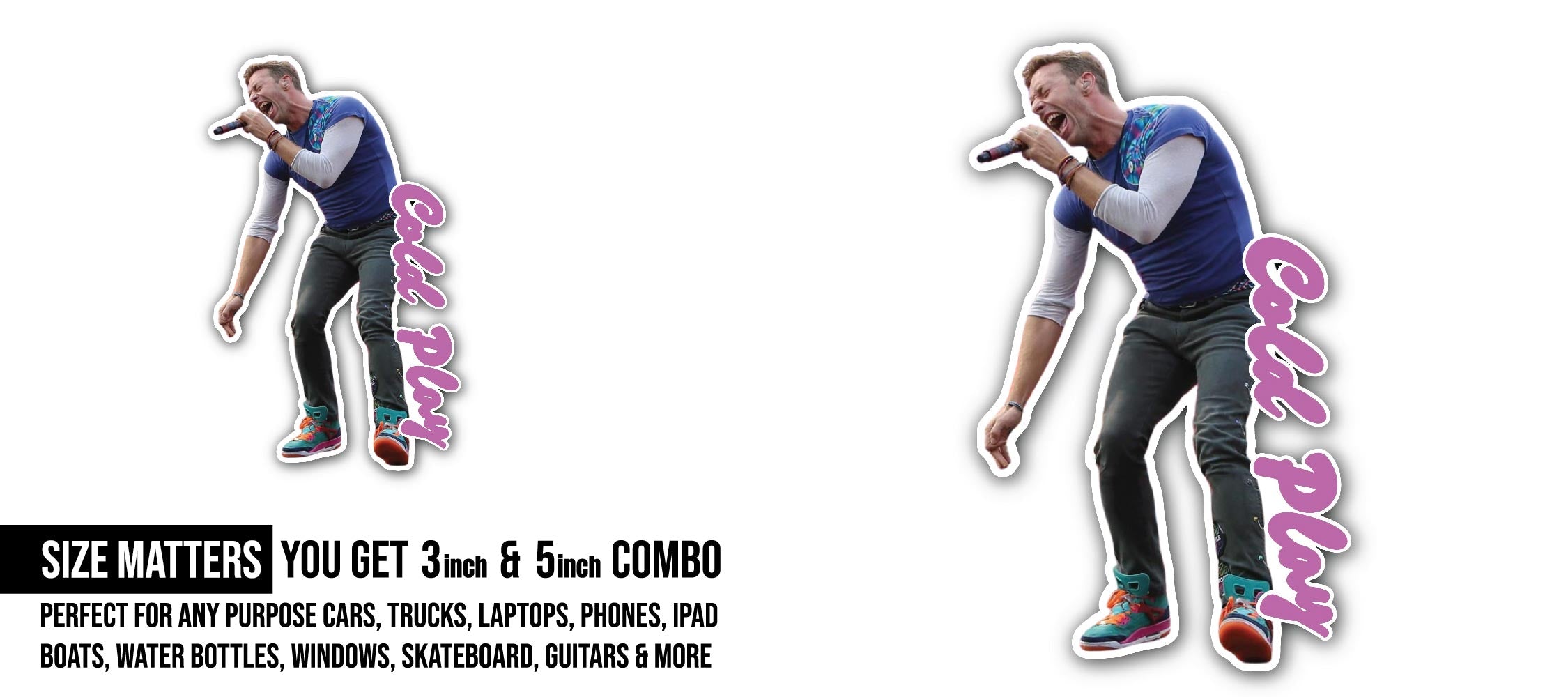 Coldplay Sticker, Waterproof Vinyl Decal Sticker Indoor Or Outdoor 2 (Pieces) 3" and 5"