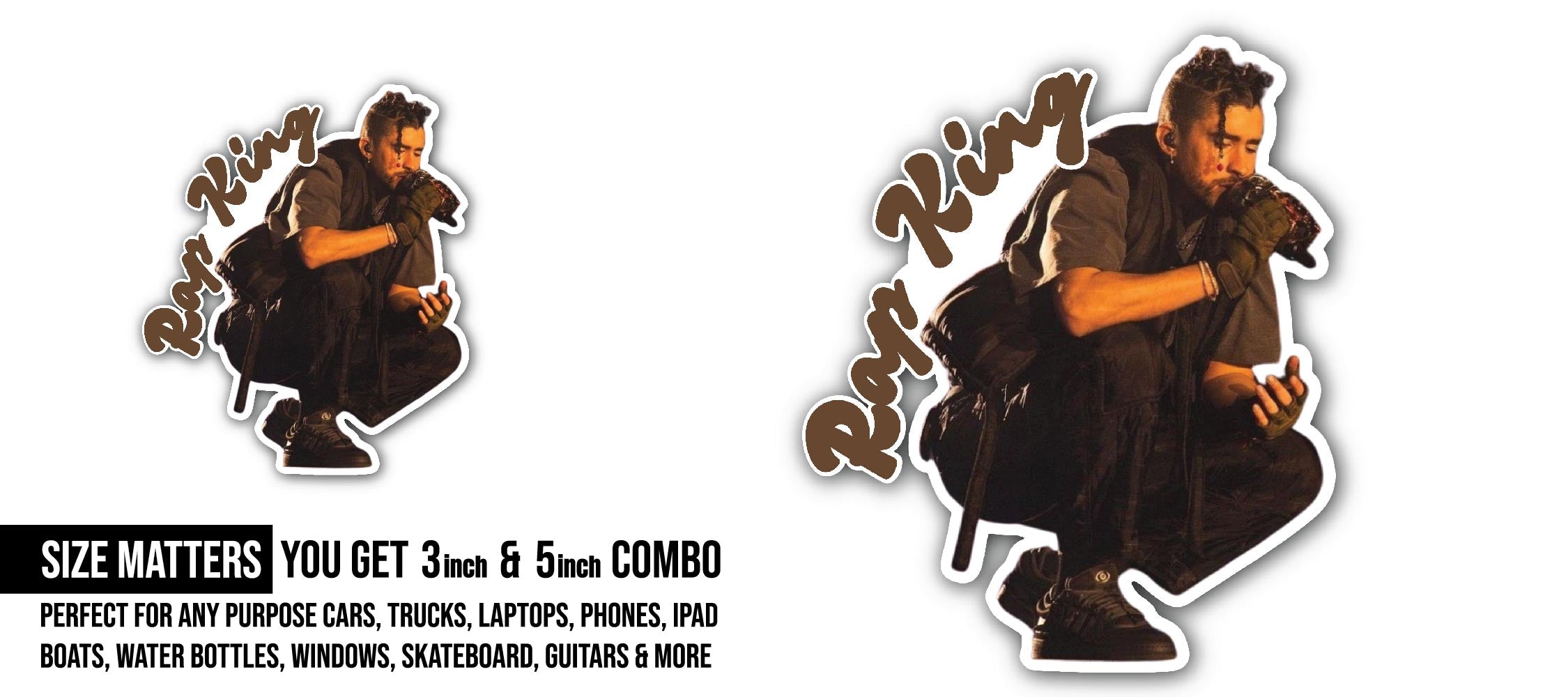 Rap King Sticker, Waterproof Vinyl Decal Sticker Indoor Or Outdoor 2 (Pieces) 3" and 5"