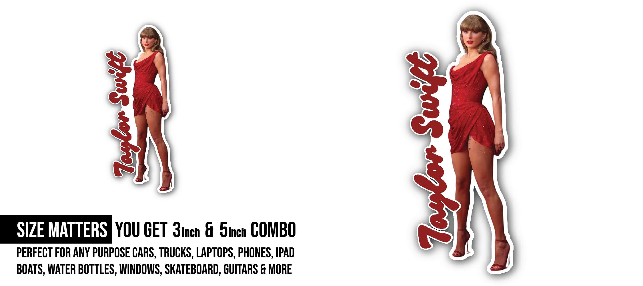 Taylor Swift Sticker, Waterproof Vinyl Decal Sticker Indoor Or Outdoor 2 (Pieces) 3" and 5"