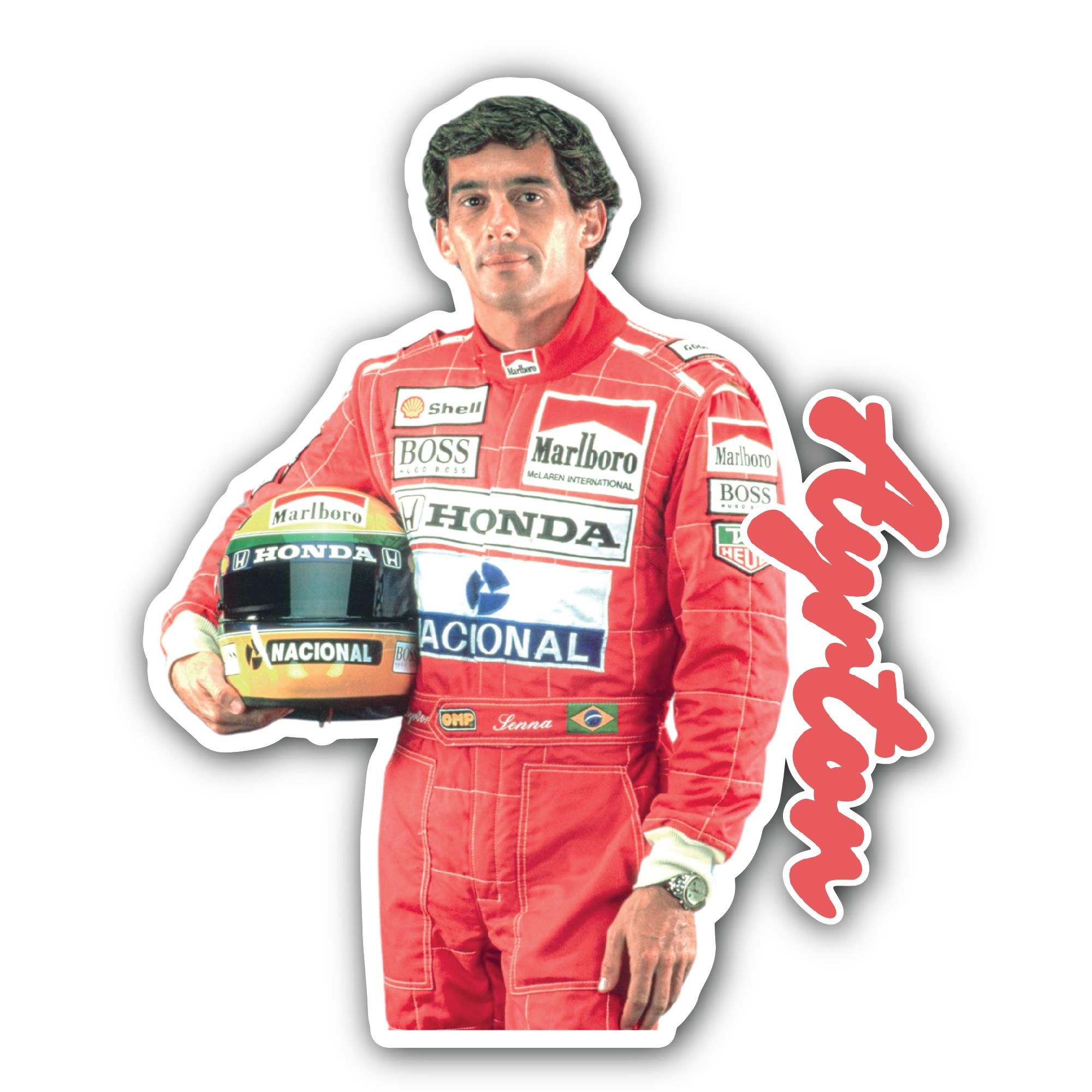 Ayrton Senna Sticker, Waterproof Vinyl Decal Sticker Indoor Or Outdoor 2 (Pieces) 3" and 5"