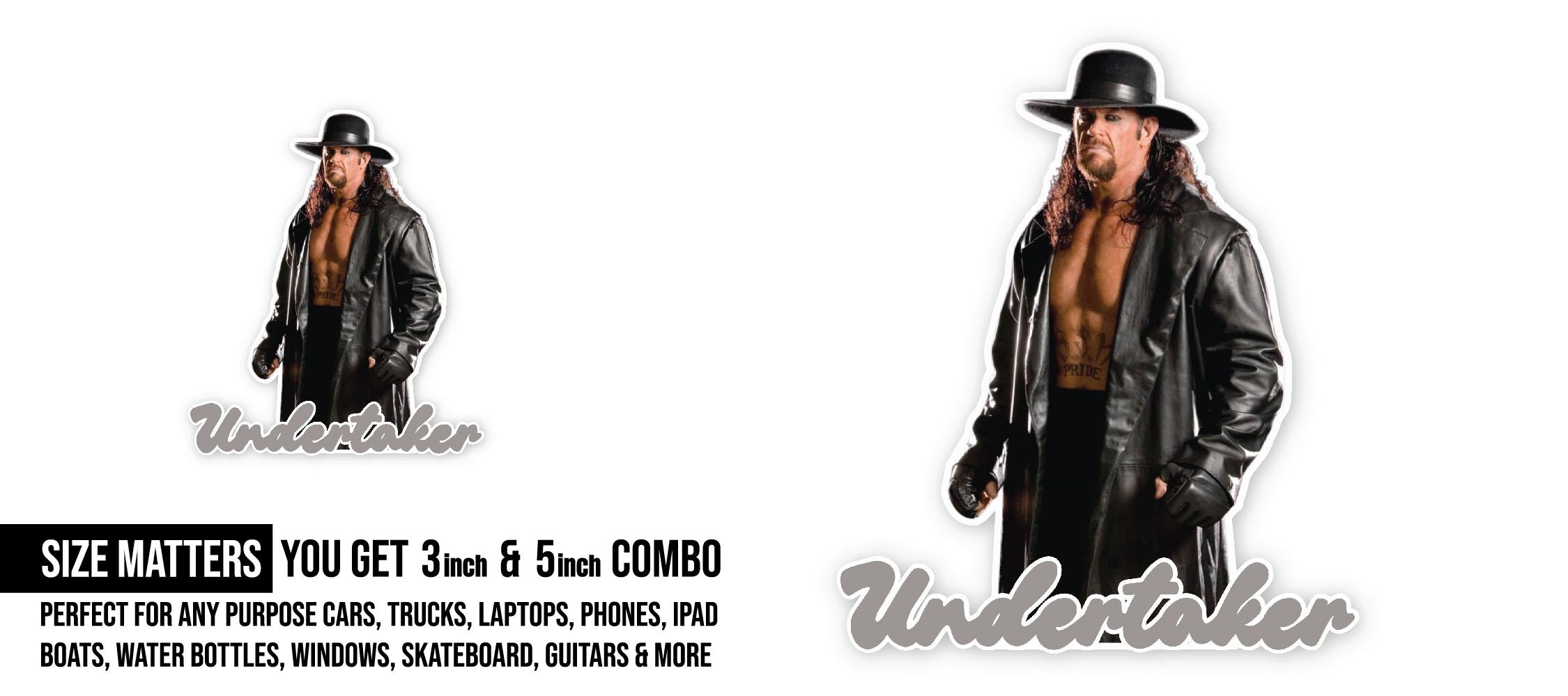 The Undertaker Sticker, Waterproof Vinyl Decal Sticker Indoor Or Outdoor 2 (Pieces) 3" and 5"